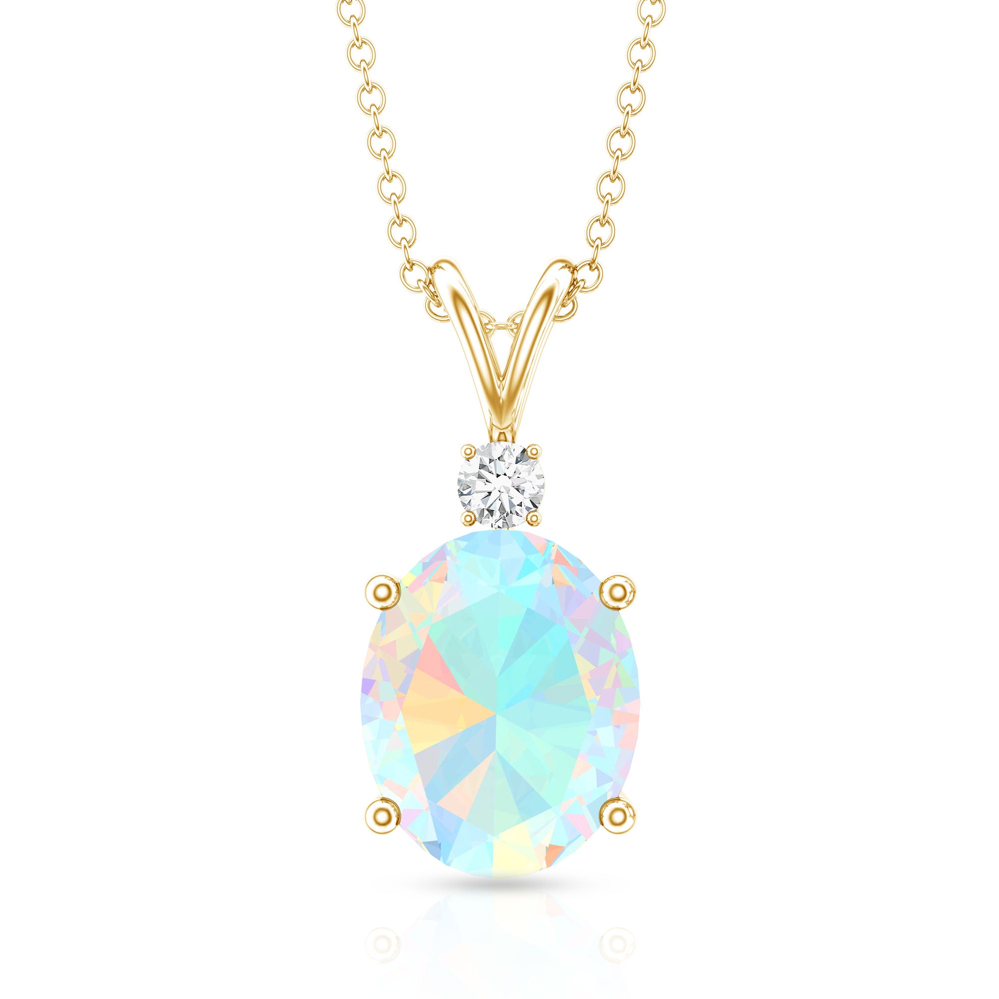 Genuine 1.3 Carat Opalescent Pendant Necklace with Diamond AAA - Rosec Jewels