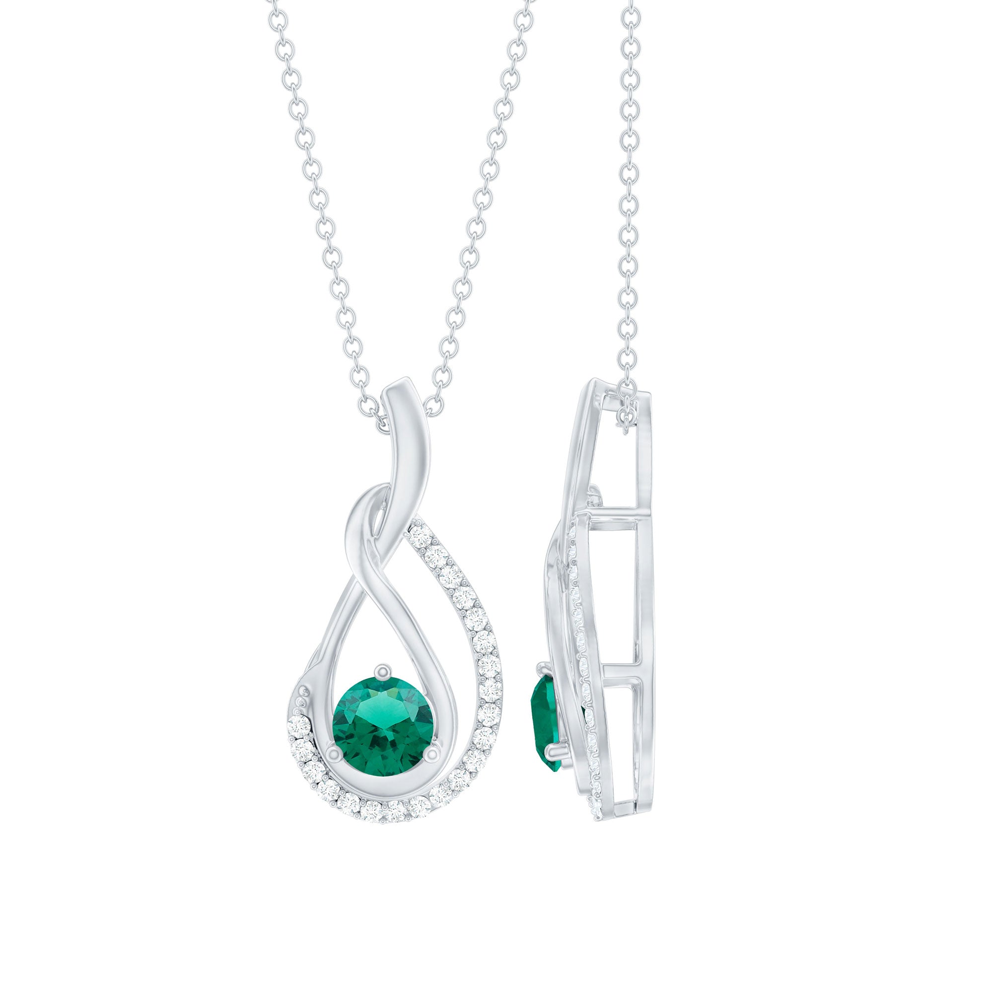 Certified Lab Grown Emerald and Moissanite Teardrop Necklace