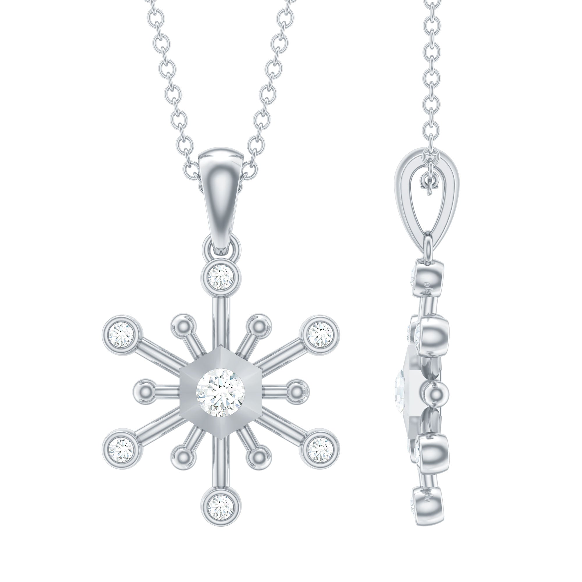 Diamond Snowflake Pendant Necklace for Women Lab - ( EF-VS ) - Rosec Jewels