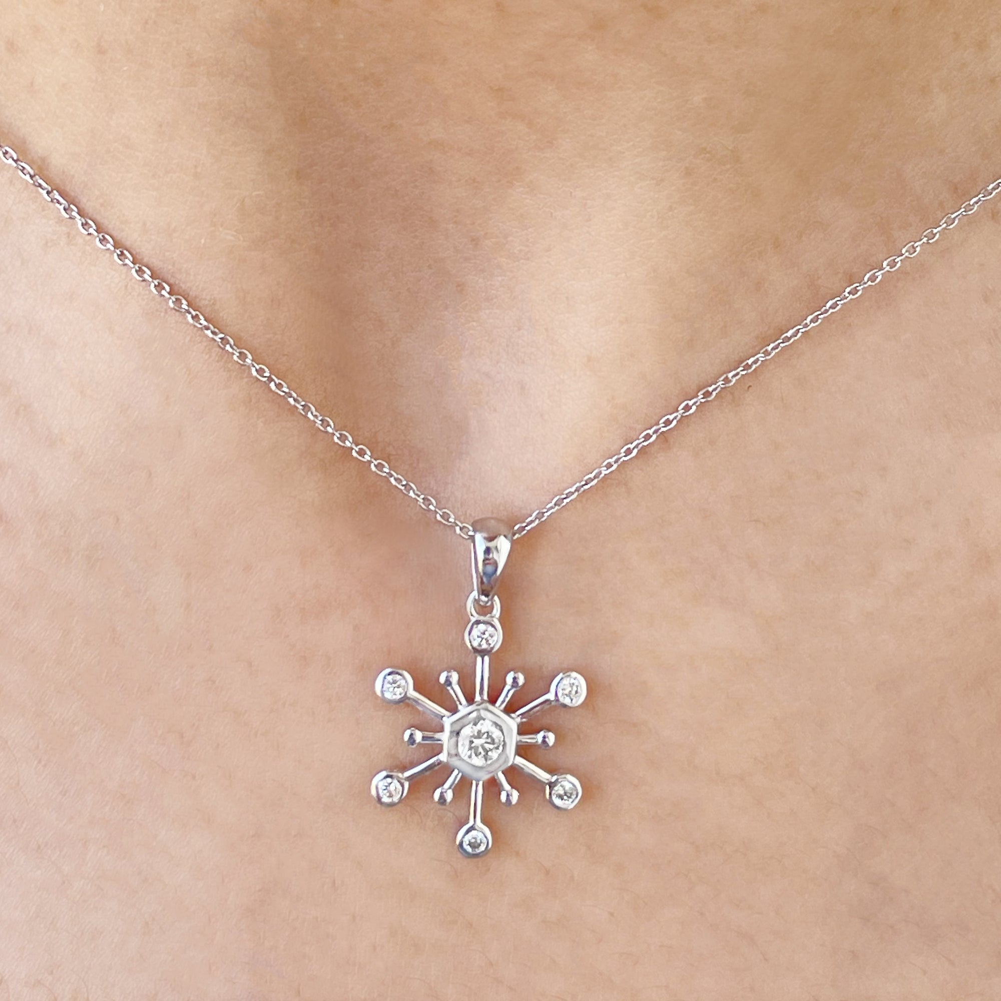Rosec Jewels-1/4 CT Snowflake Pendant for Women with Diamonds