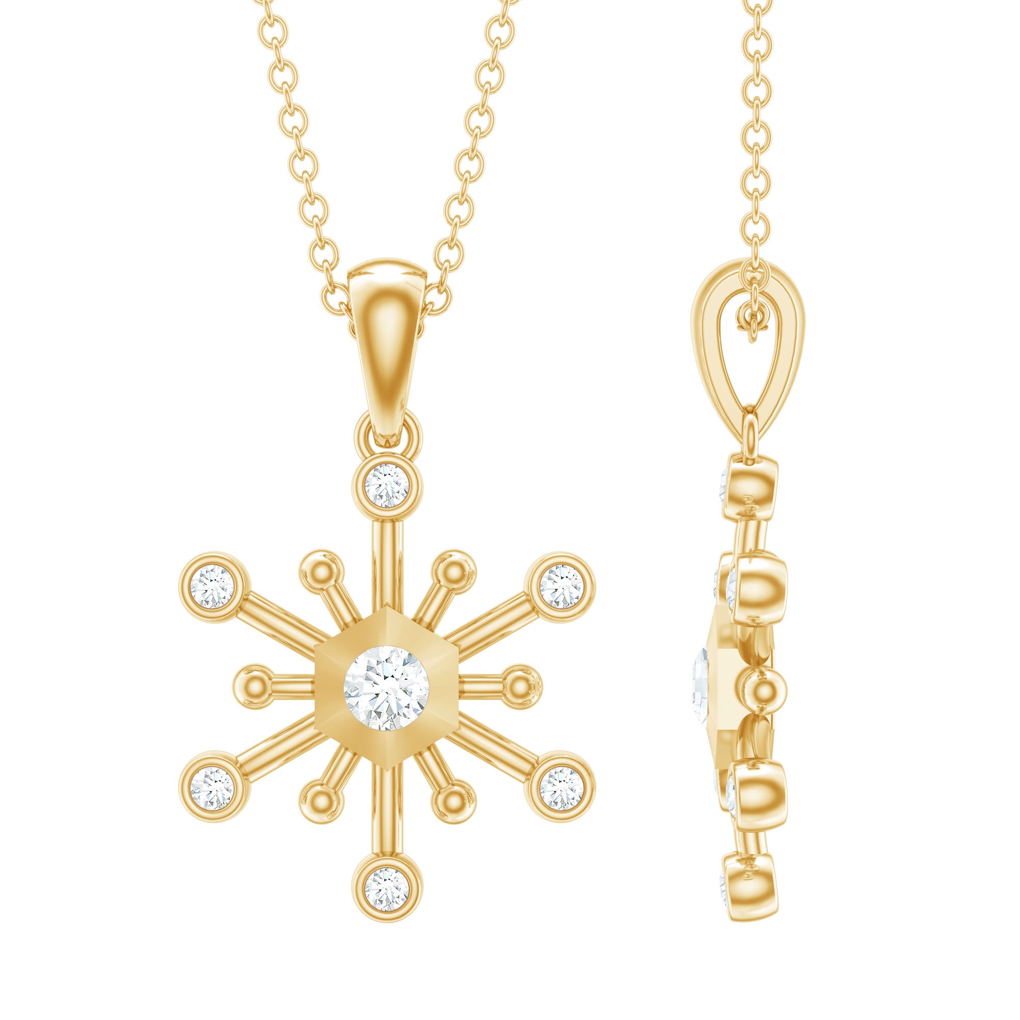 Diamond Snowflake Pendant Necklace for Women Lab - ( EF-VS ) - Rosec Jewels