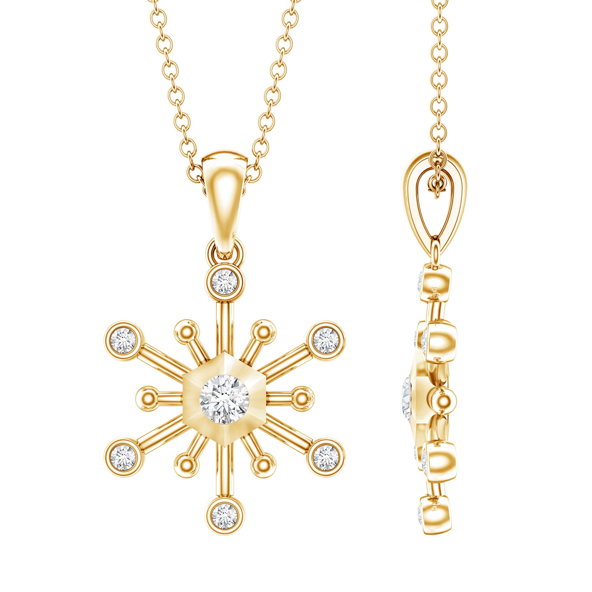 Diamond Snowflake Pendant Necklace for Women Lab - ( EF-VS ) - Rosec Jewels