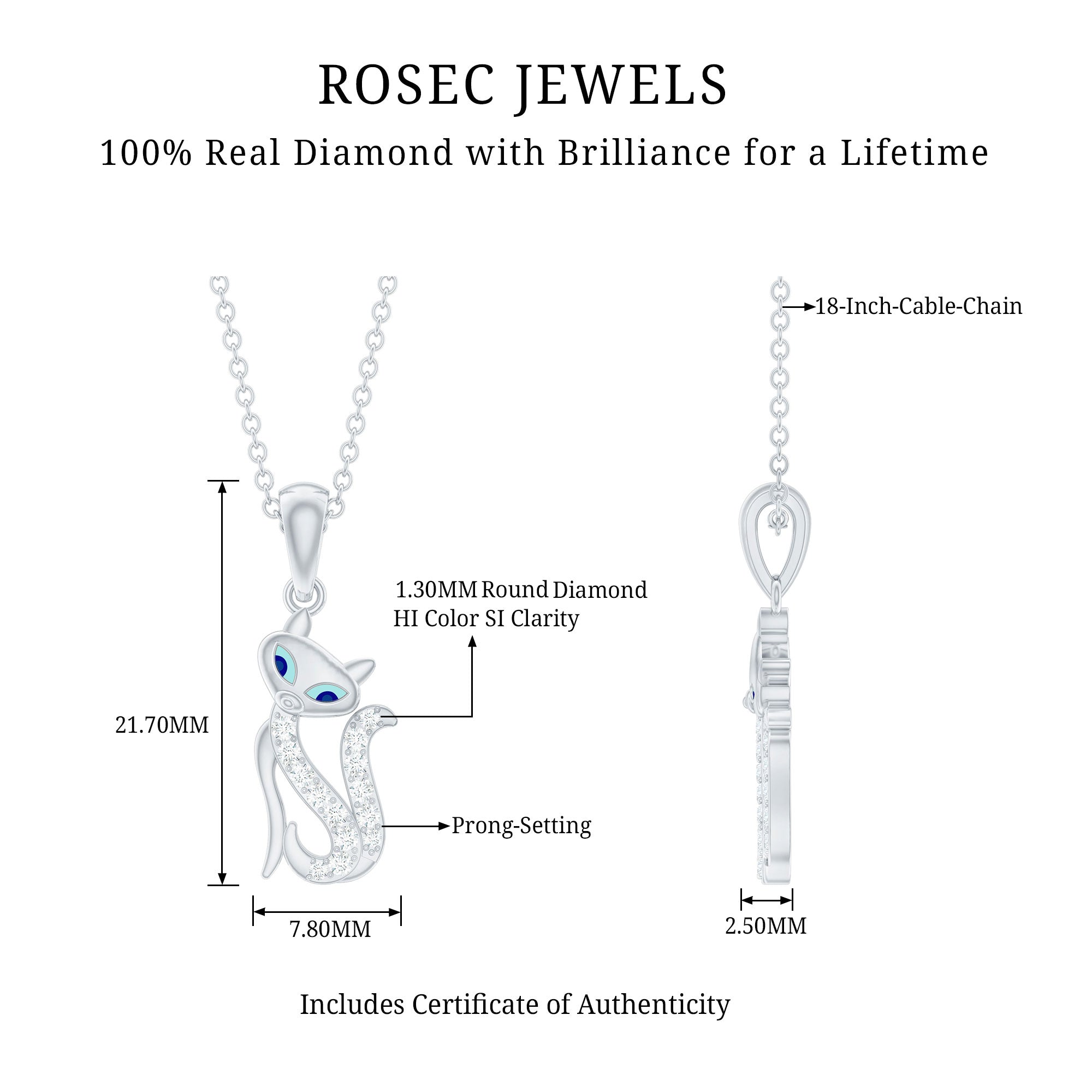 Rosec Jewels-April Birthstone Diamond Kitty Charm Necklace For Women