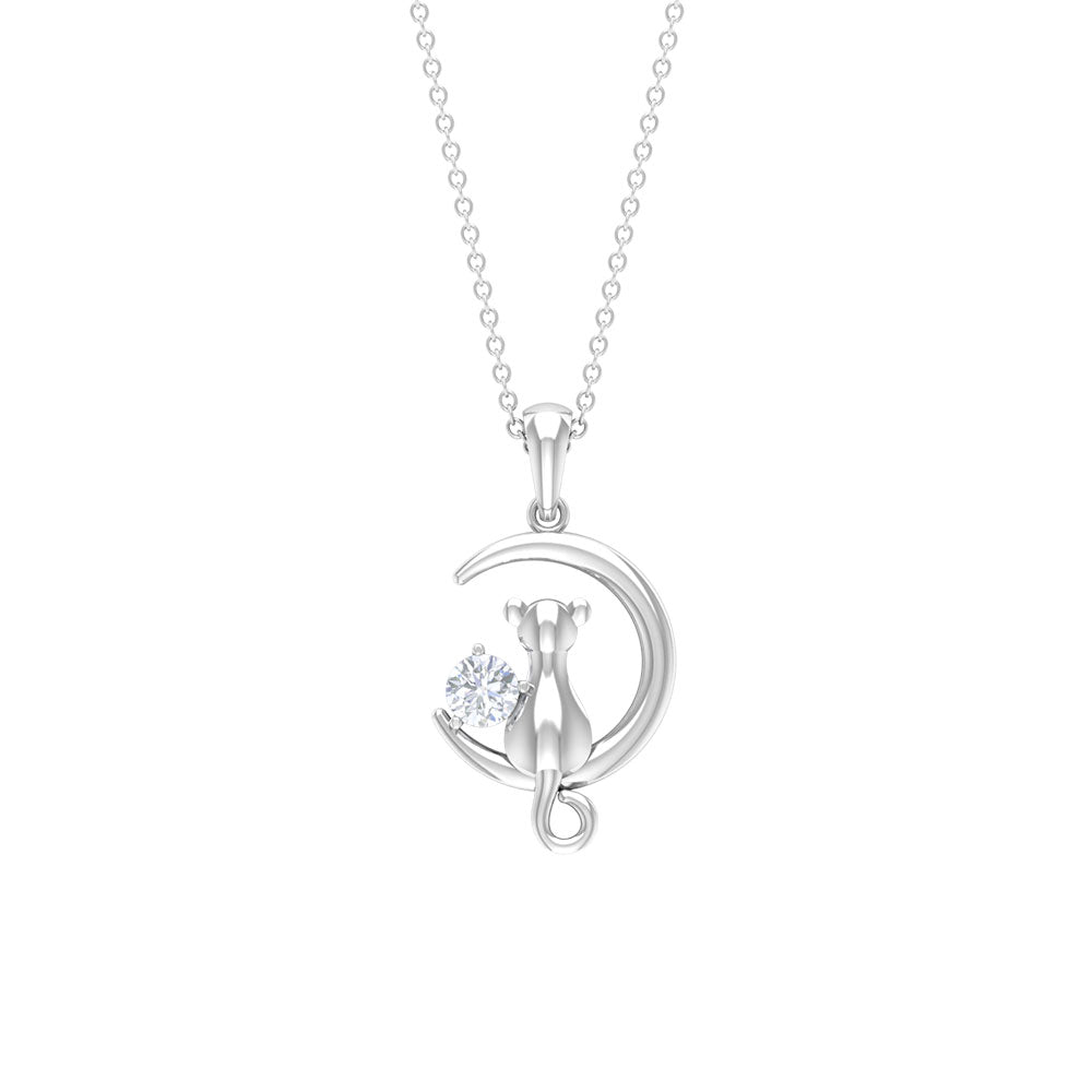 Certified Diamond Cat on Moon Necklace Lab - ( EF-VS ) - Rosec Jewels