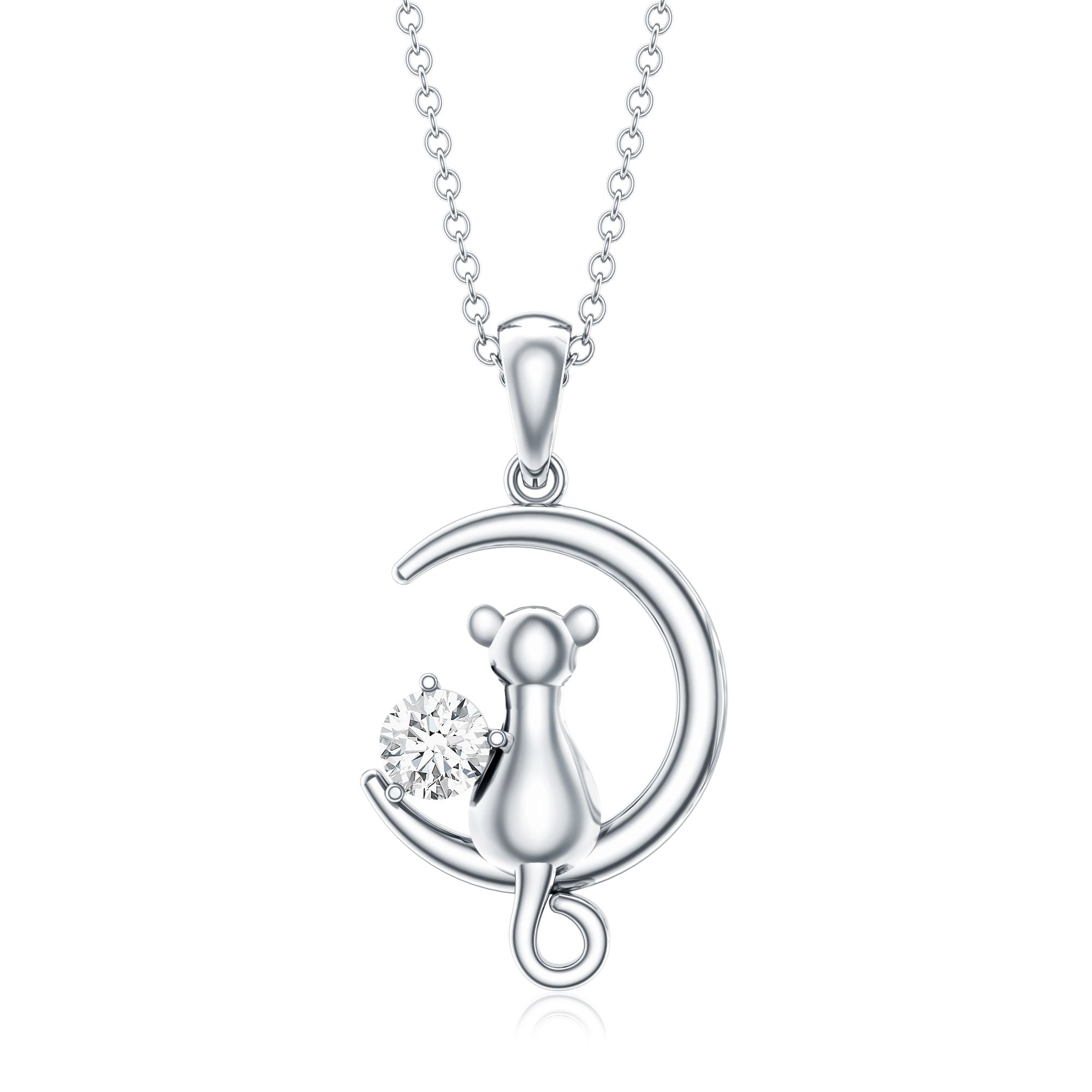 Certified Diamond Cat on Moon Necklace Lab - ( EF-VS ) - Rosec Jewels