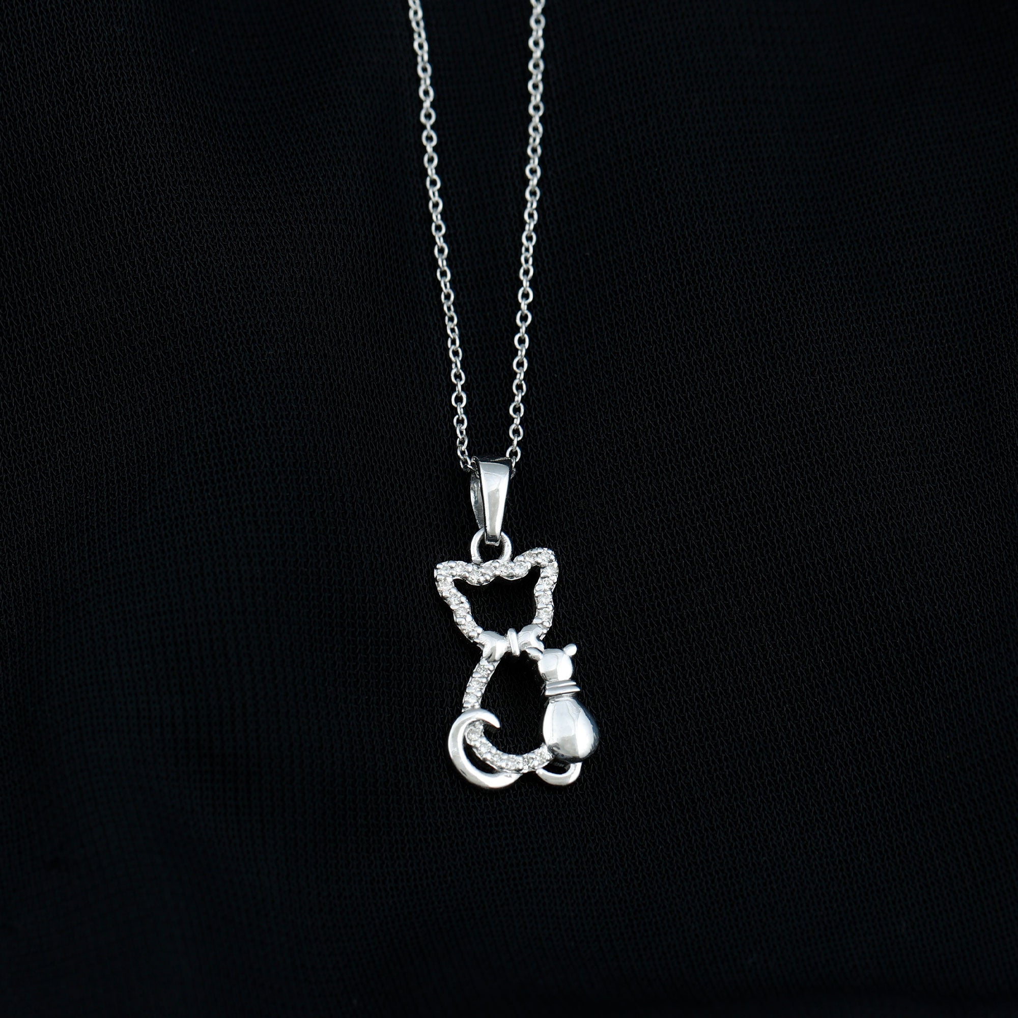 Certified Diamond Kitty Cat Pendant Necklace Lab - ( EF-VS ) - Rosec Jewels