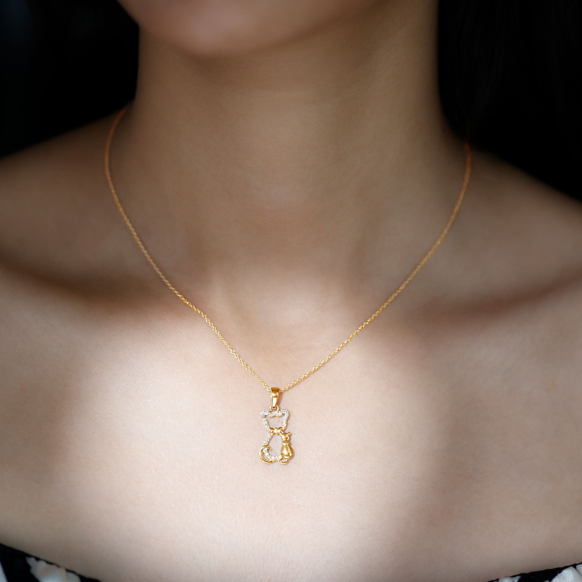 Certified Diamond Kitty Cat Pendant Necklace Lab - ( EF-VS ) - Rosec Jewels