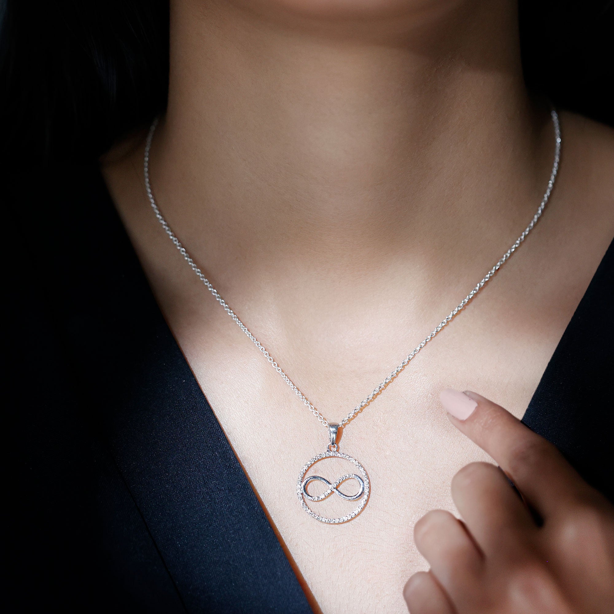 Diamonds Infinity Eternity Pendant Necklace Lab - ( EF-VS ) - Rosec Jewels
