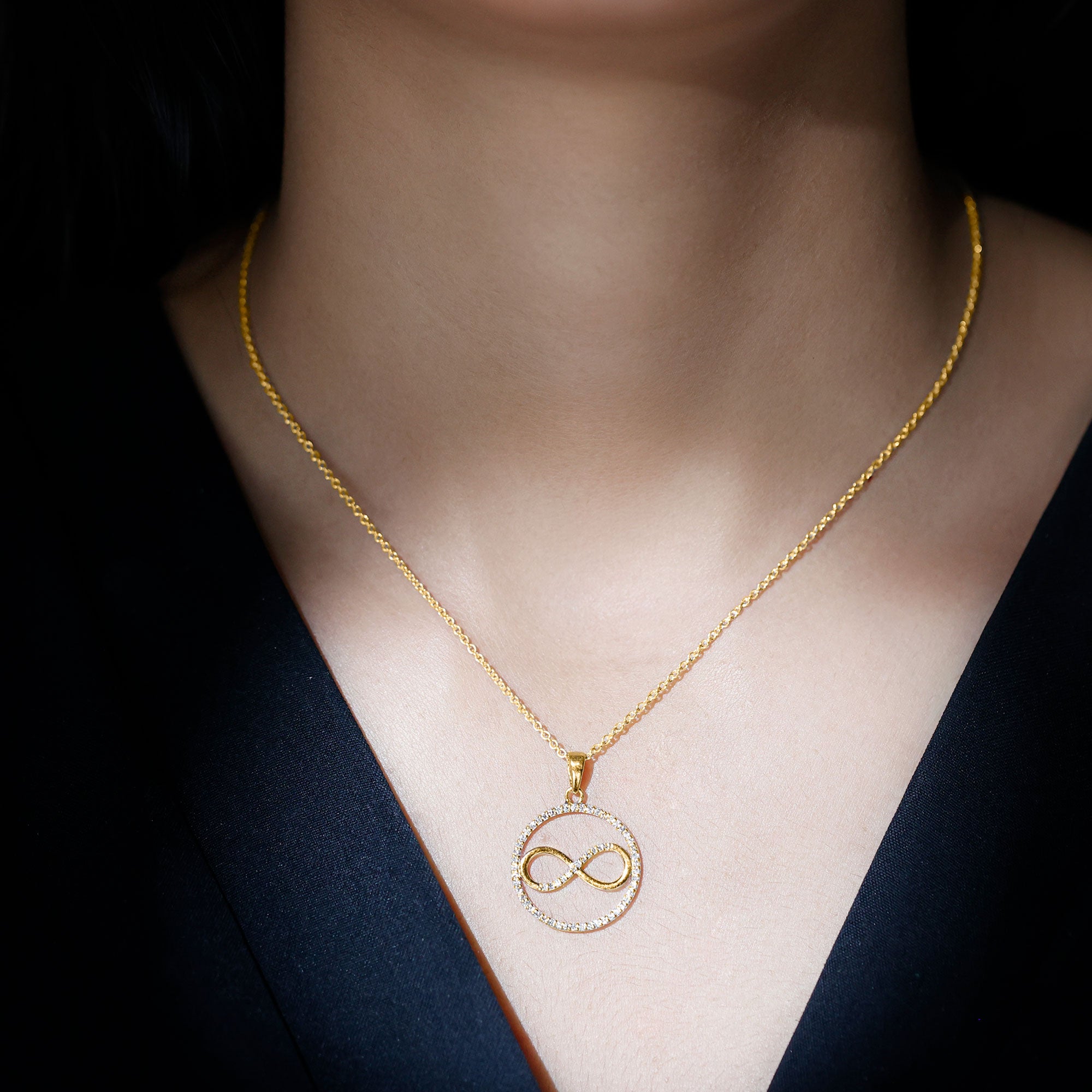 Rosec Jewels-Eternity Circle and Infinity Pendant Necklace with Diamonds For Women