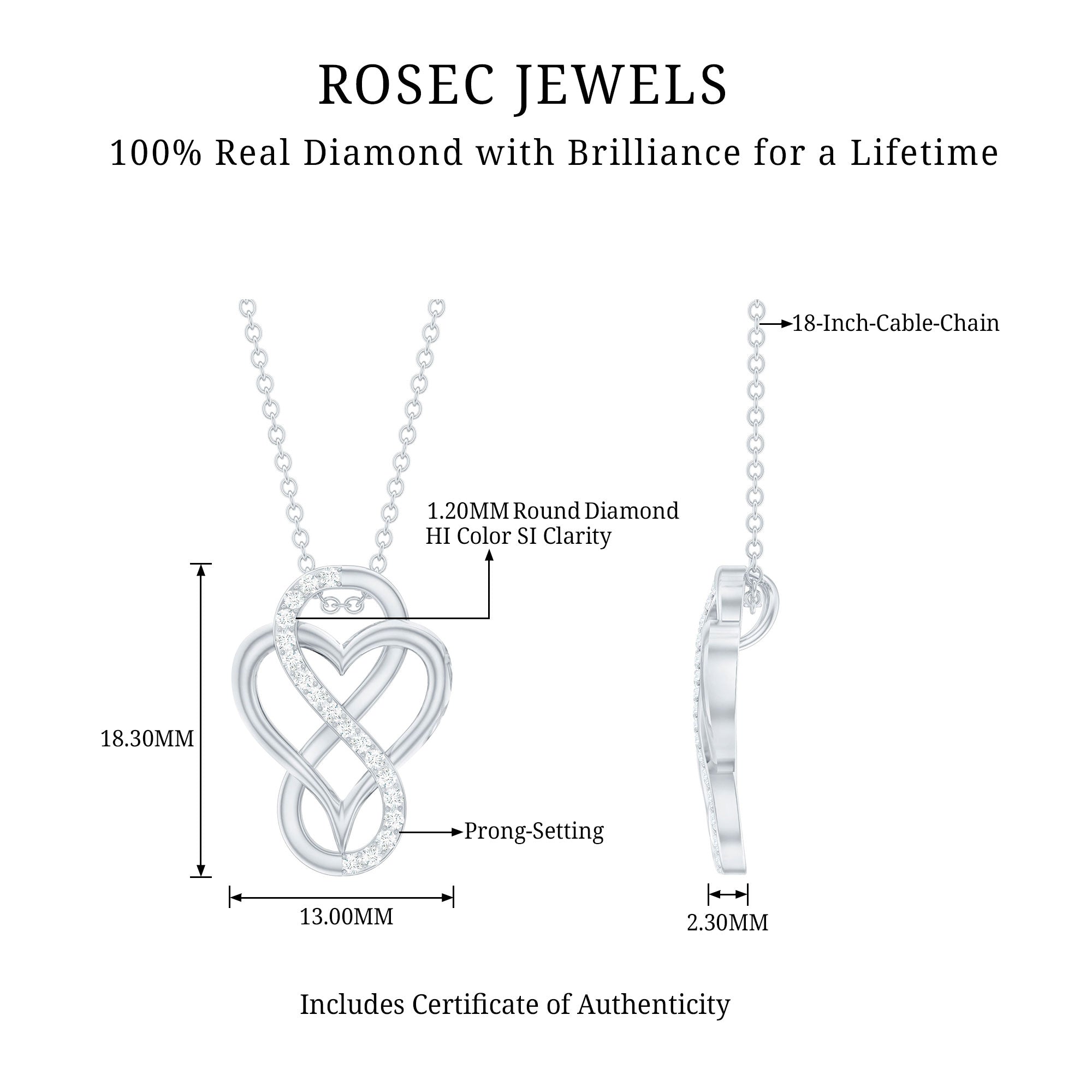 Rosec Jewels-Diamond Infinity Heart Necklace for Women