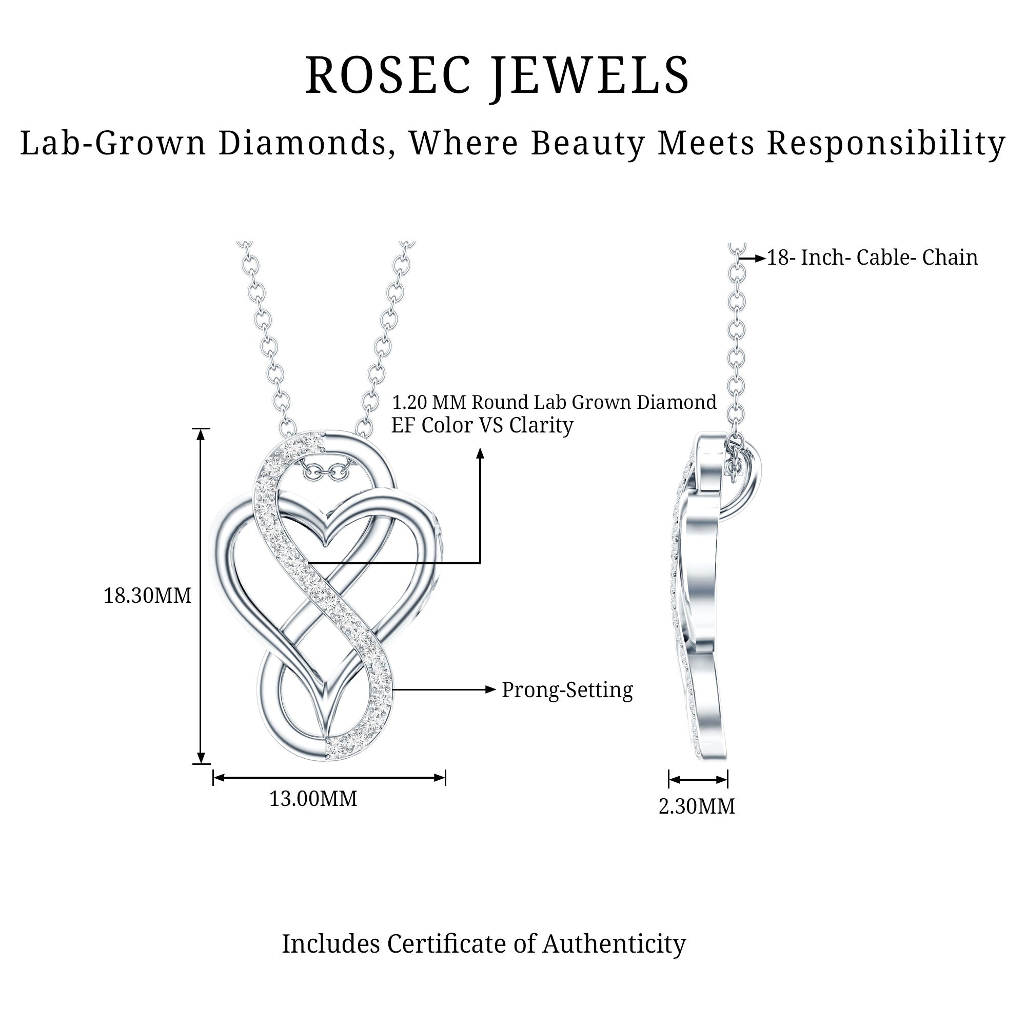 Brilliant Cut Diamond Infinity Heart Necklace for Women Lab - ( EF-VS ) - Rosec Jewels