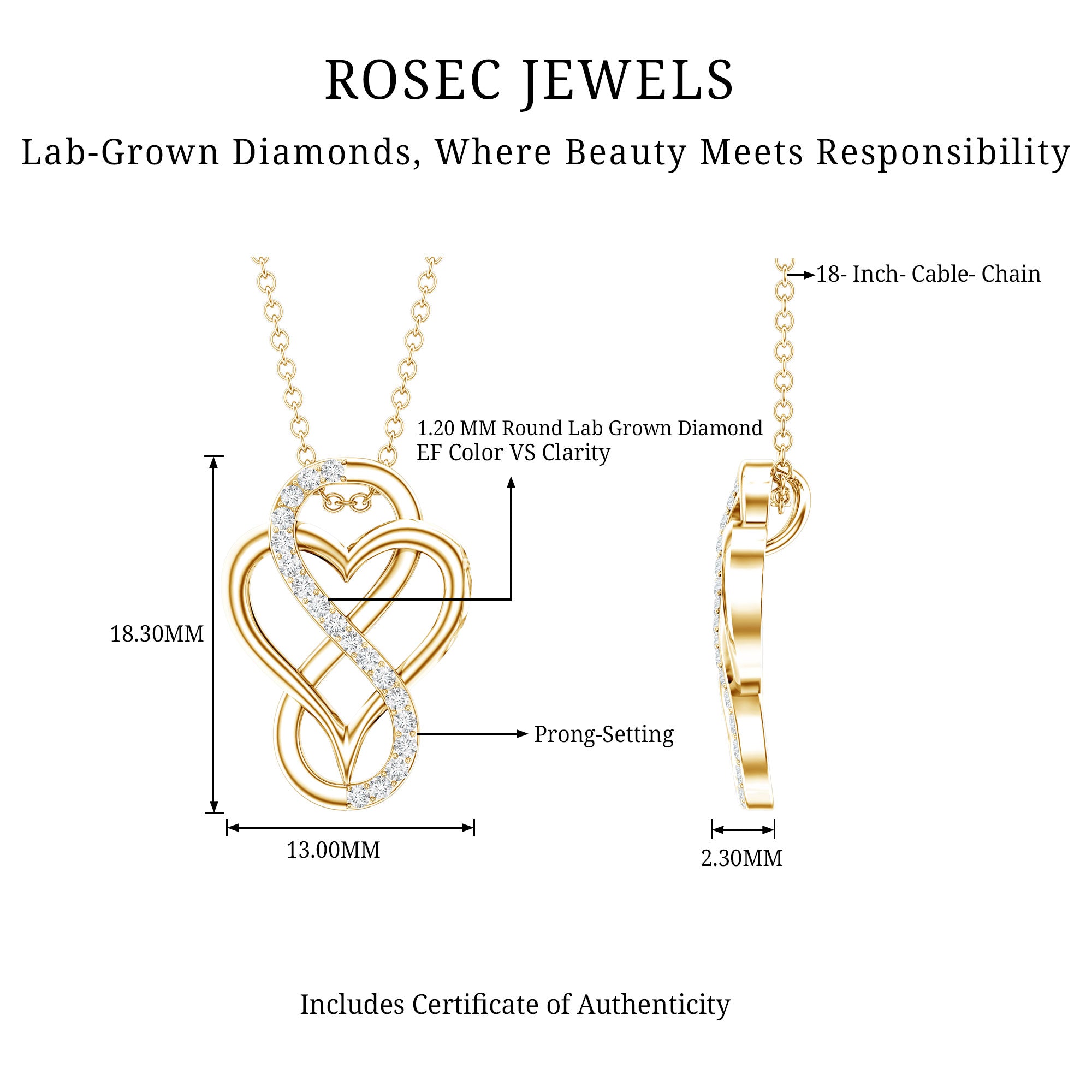 Brilliant Cut Diamond Infinity Heart Necklace for Women Lab - ( EF-VS ) - Rosec Jewels