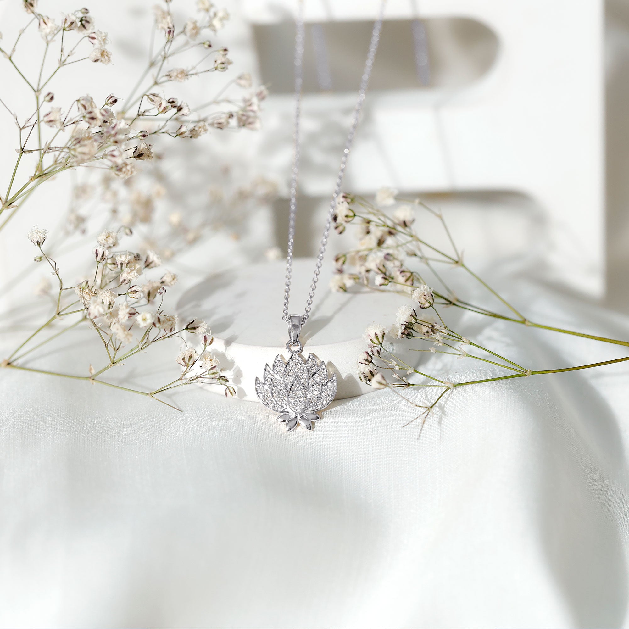 Diamond Designer Lotus Flower Necklace Lab - ( EF-VS ) - Rosec Jewels
