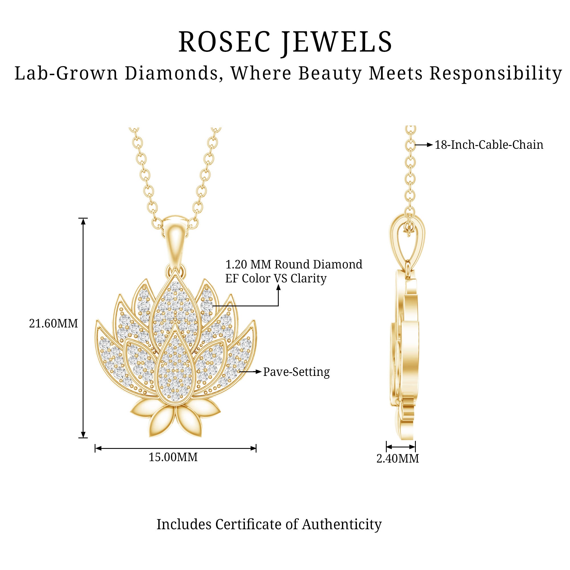 Diamond Designer Lotus Flower Necklace Lab - ( EF-VS ) - Rosec Jewels