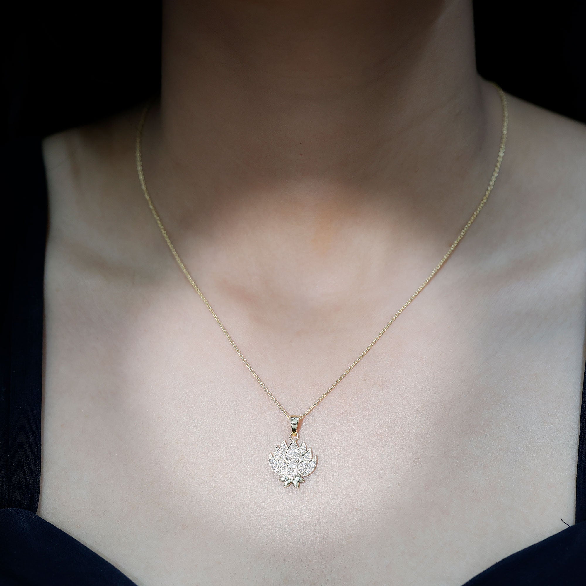 Diamond Designer Lotus Flower Necklace Lab - ( EF-VS ) - Rosec Jewels