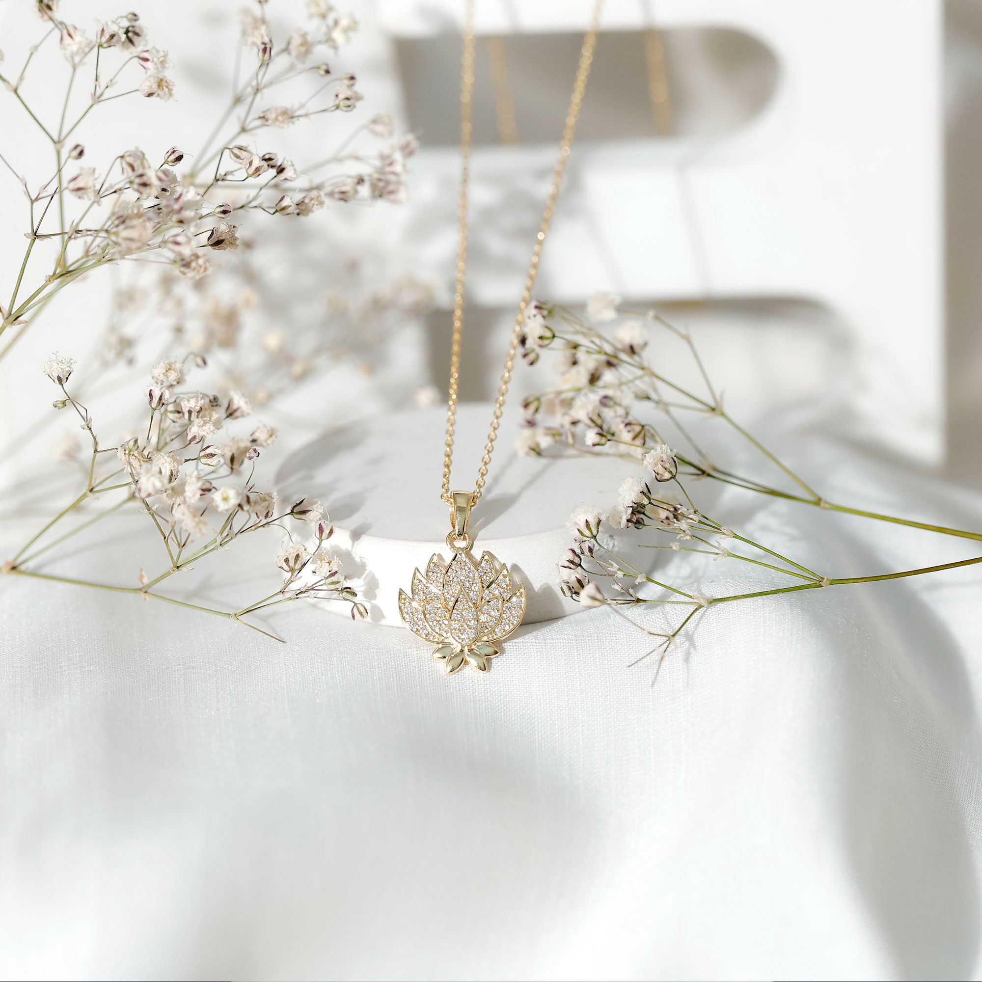 Diamond Designer Lotus Flower Necklace Lab - ( EF-VS ) - Rosec Jewels