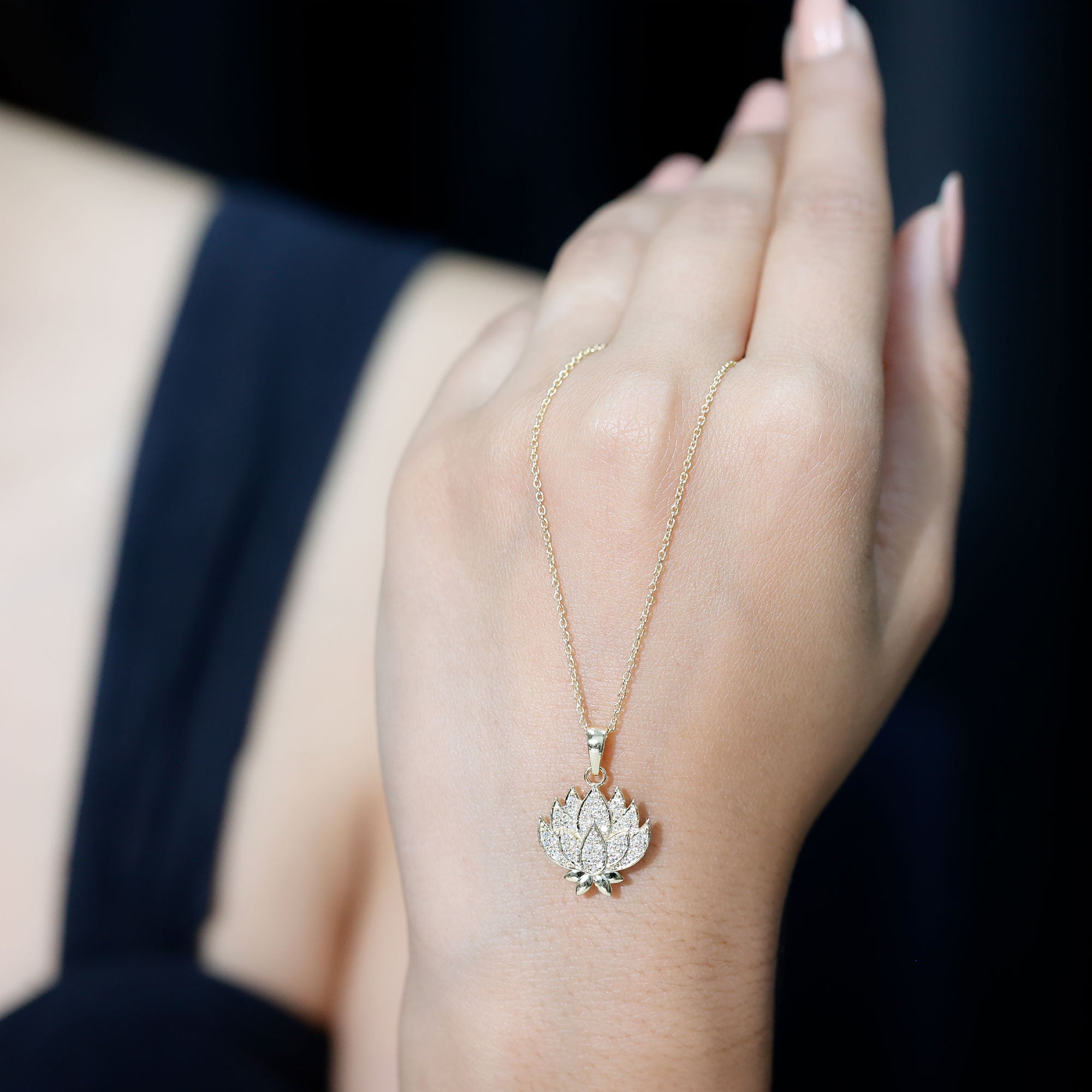 Diamond Designer Lotus Flower Necklace Lab - ( EF-VS ) - Rosec Jewels