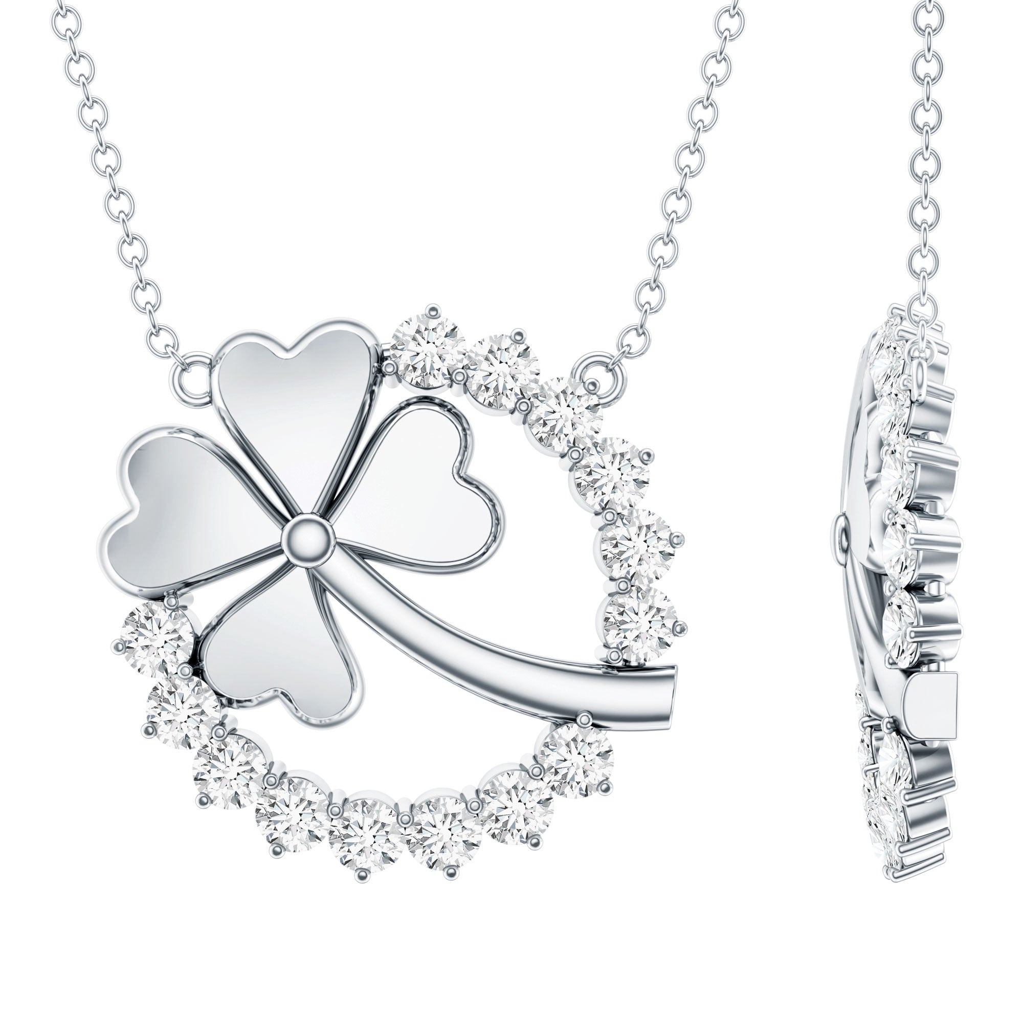 Certified Diamond Lucky 4 Leaf Necklace Lab - ( EF-VS ) - Rosec Jewels