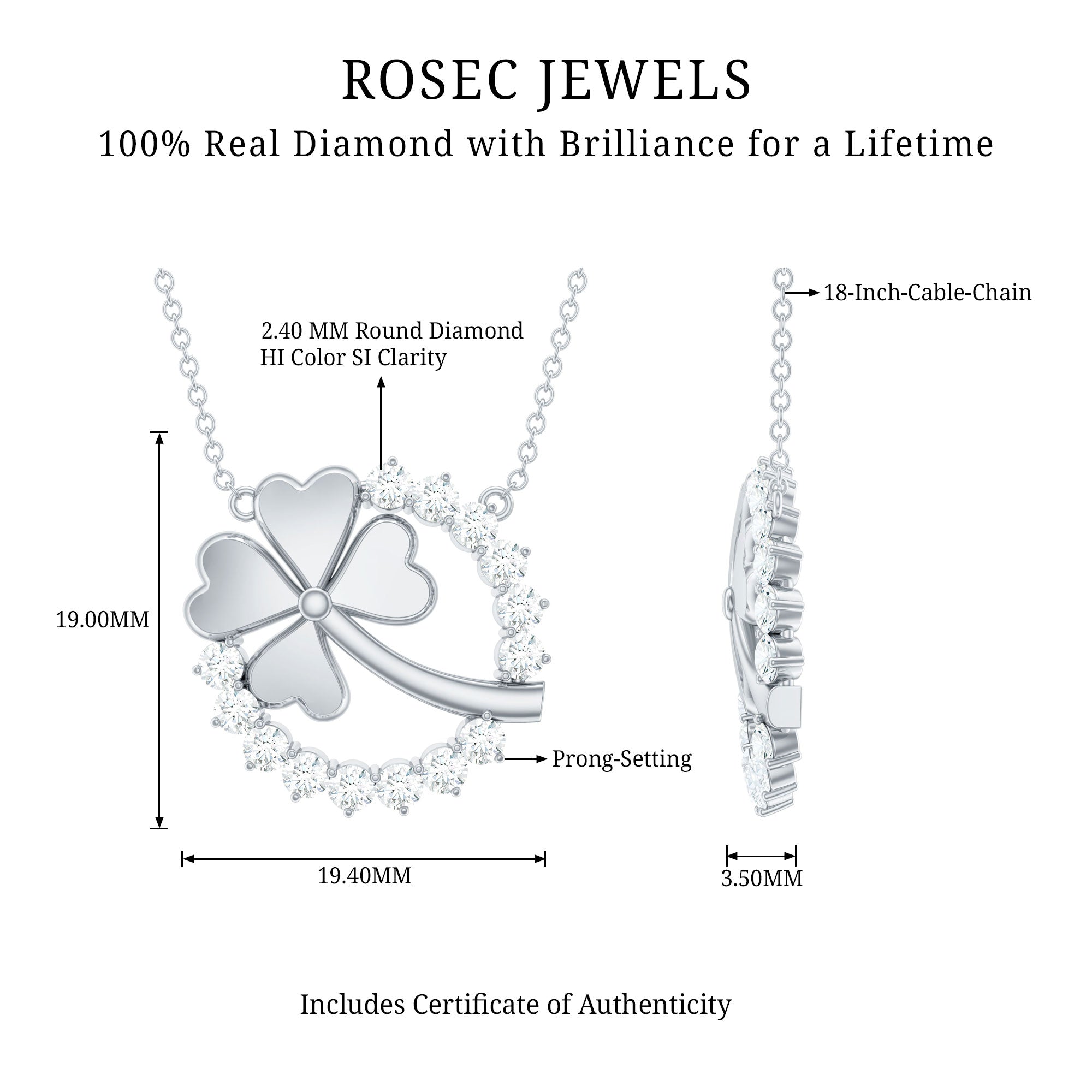 Rosec Jewels-1.25 CT Open Circle Diamond Necklace with Clover Leaf