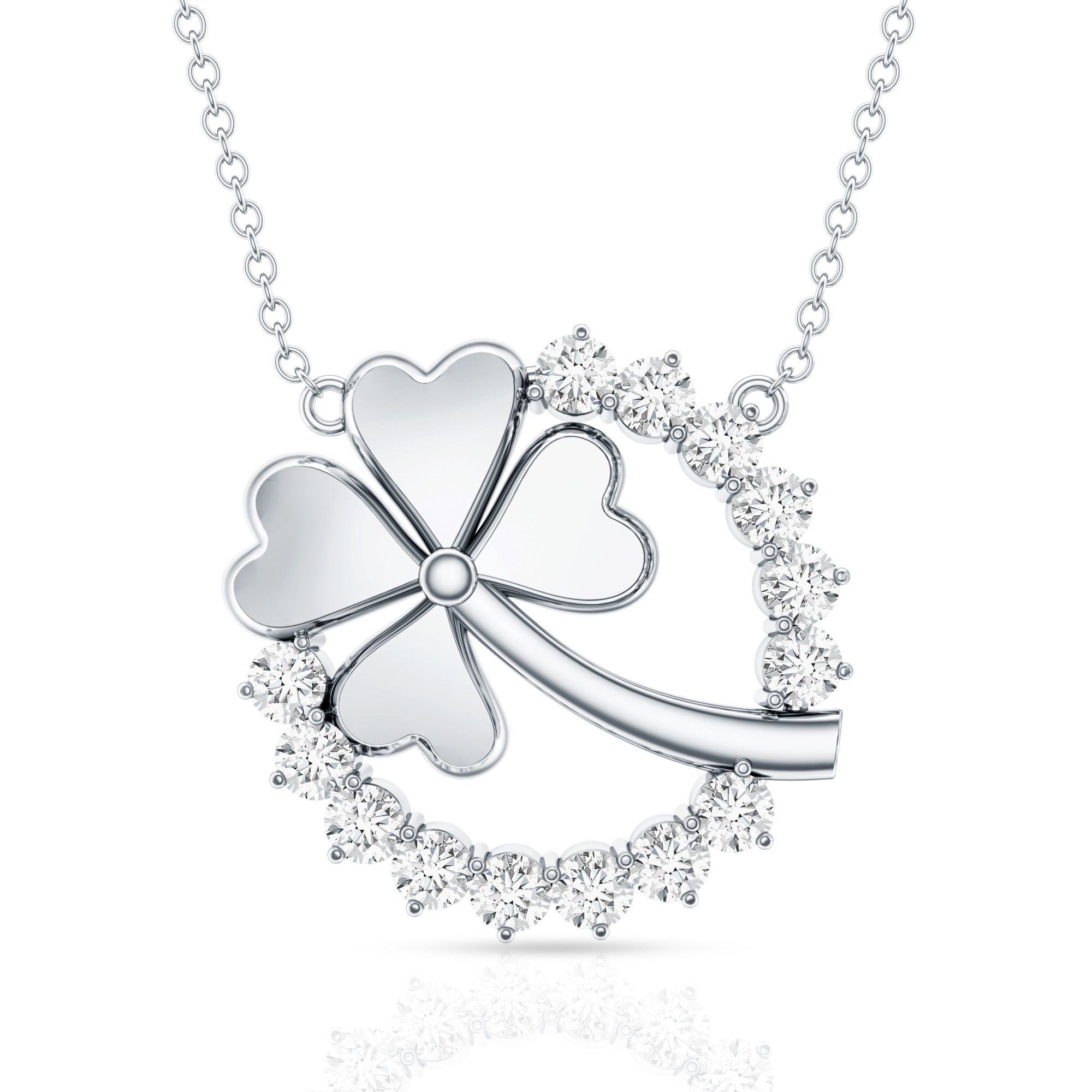 Certified Diamond Lucky 4 Leaf Necklace Lab - ( EF-VS ) - Rosec Jewels