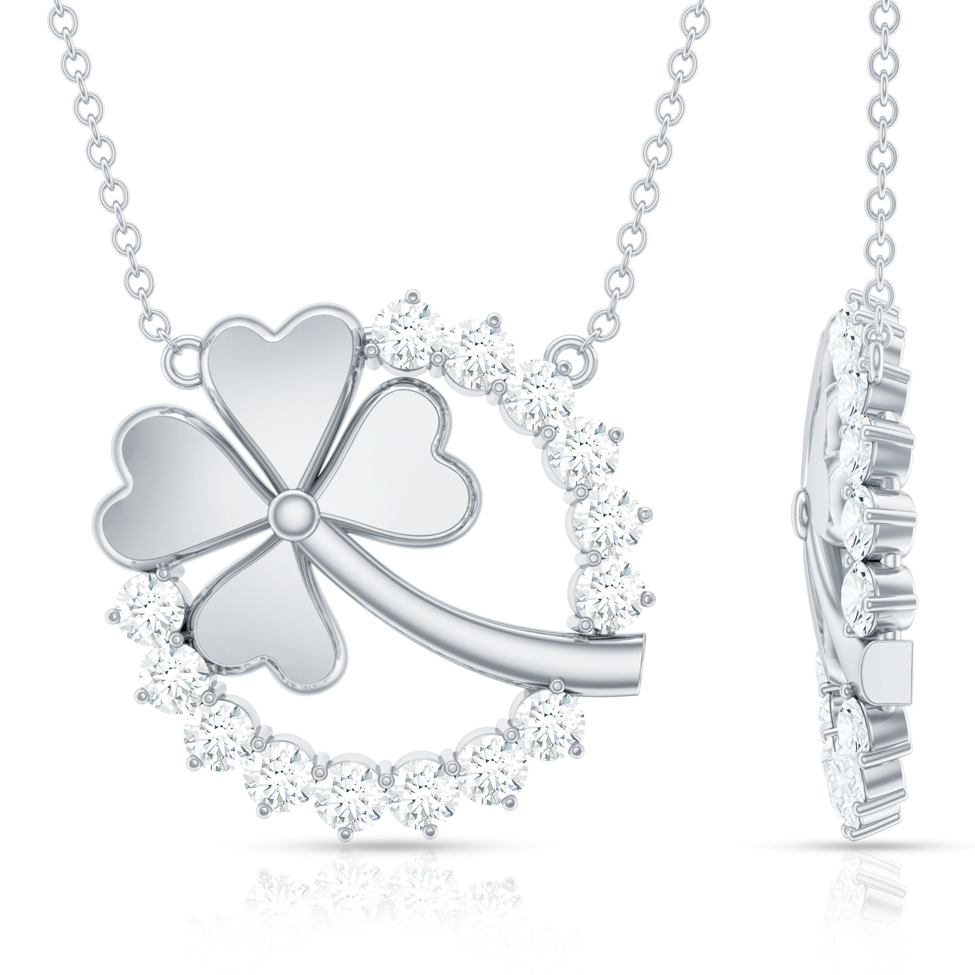 Certified Diamond Lucky 4 Leaf Necklace Lab - ( EF-VS ) - Rosec Jewels