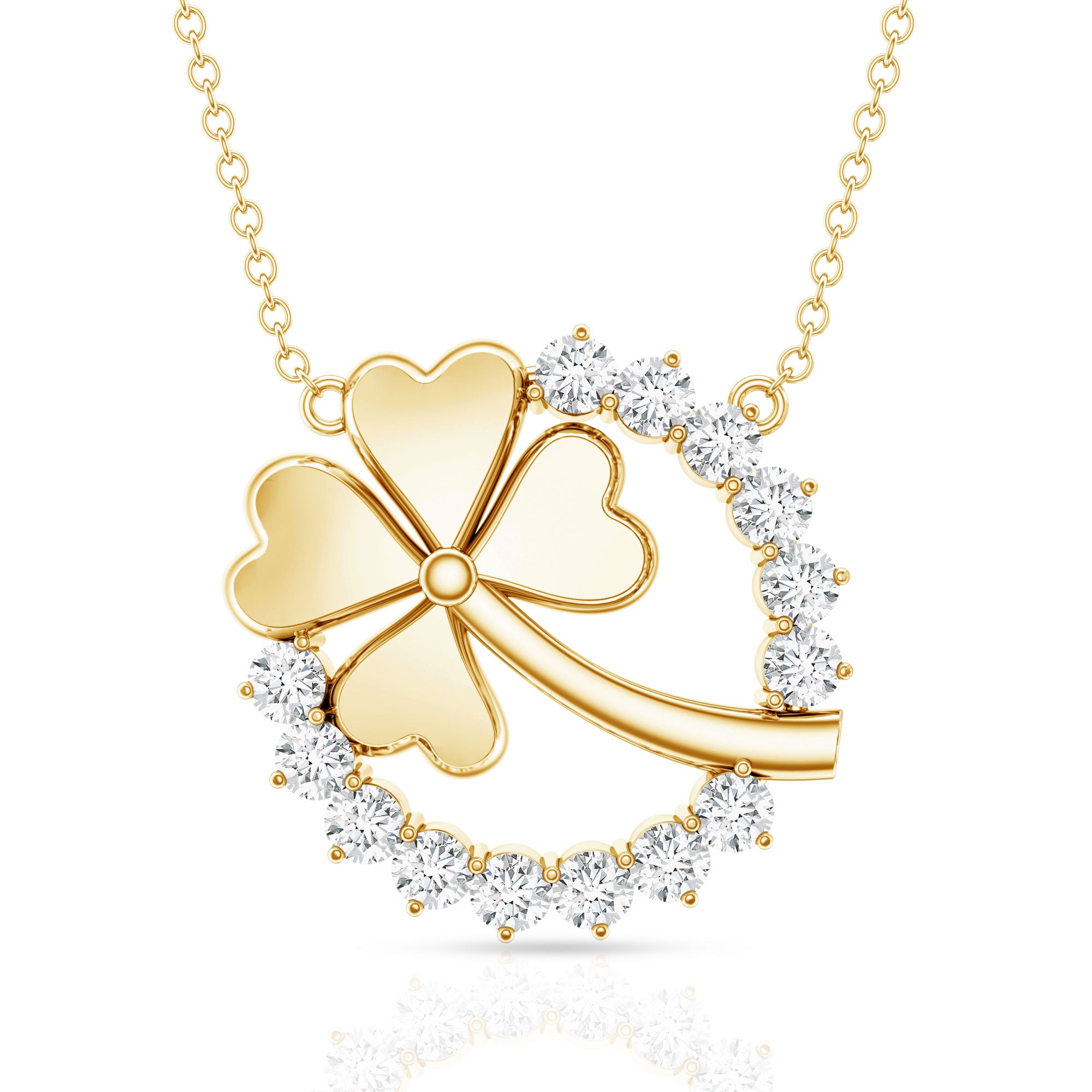 Certified Diamond Lucky 4 Leaf Necklace Lab - ( EF-VS ) - Rosec Jewels