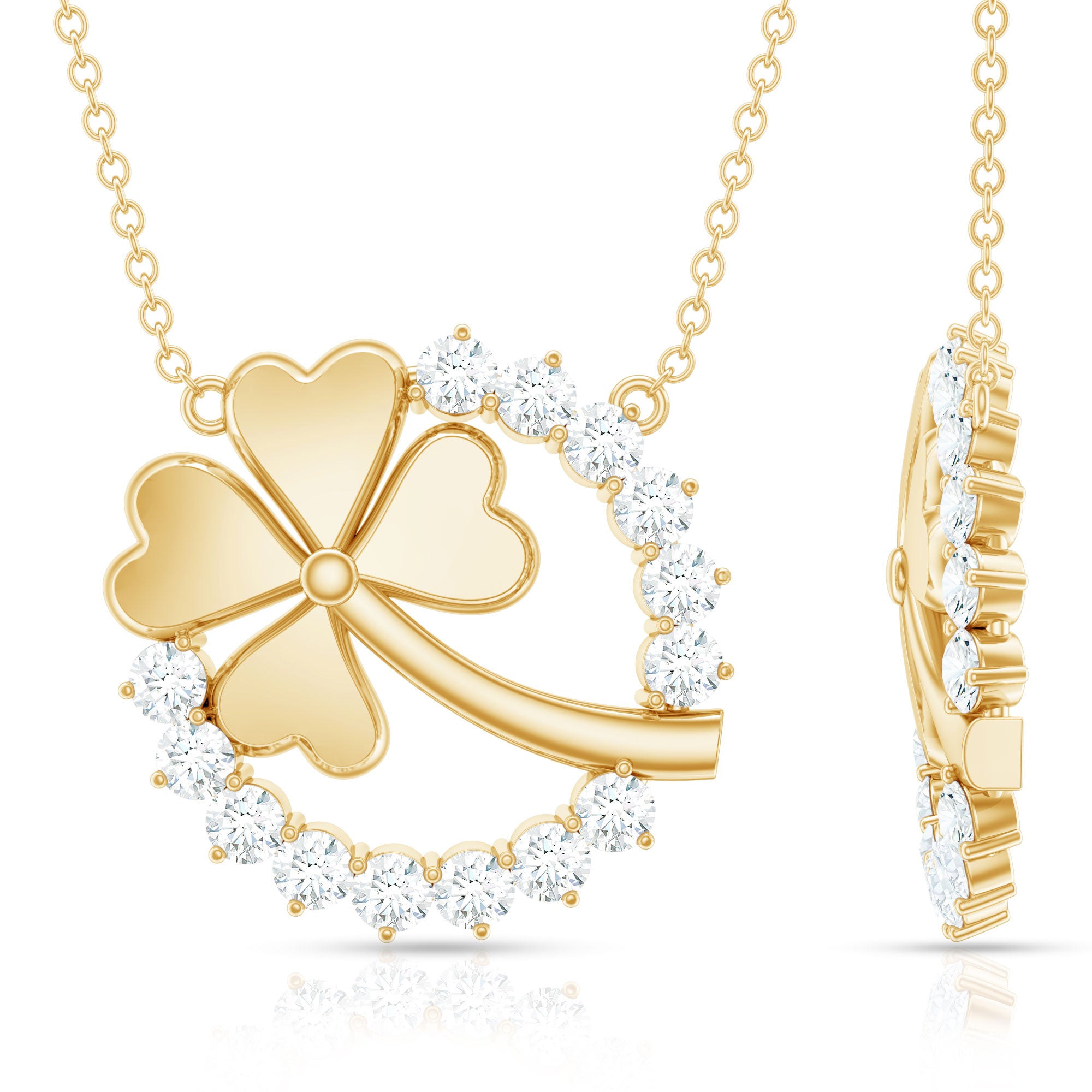 Certified Diamond Lucky 4 Leaf Necklace Lab - ( EF-VS ) - Rosec Jewels