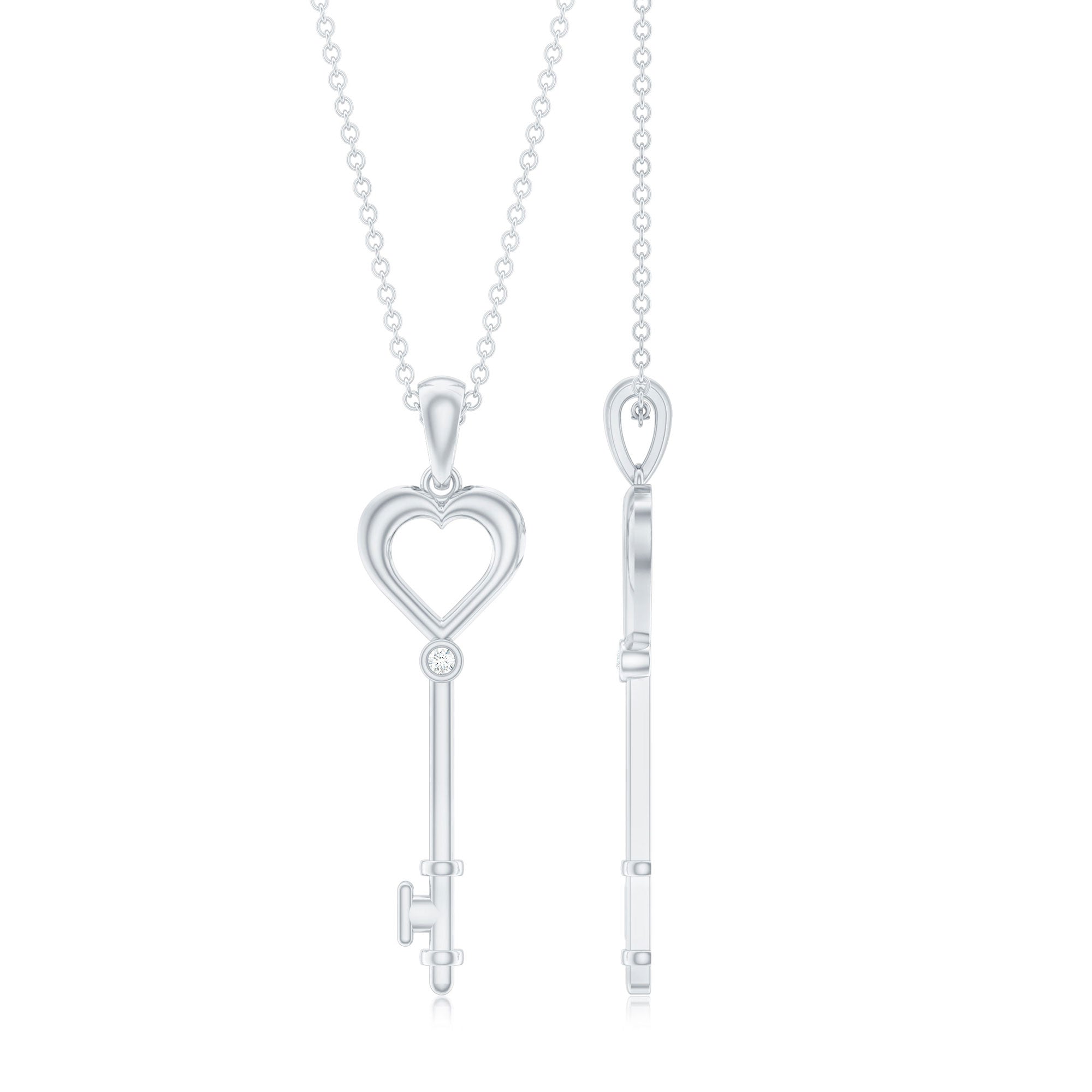 Diamond Heart Key Pendant Necklace For Women Lab - ( EF-VS ) - Rosec Jewels
