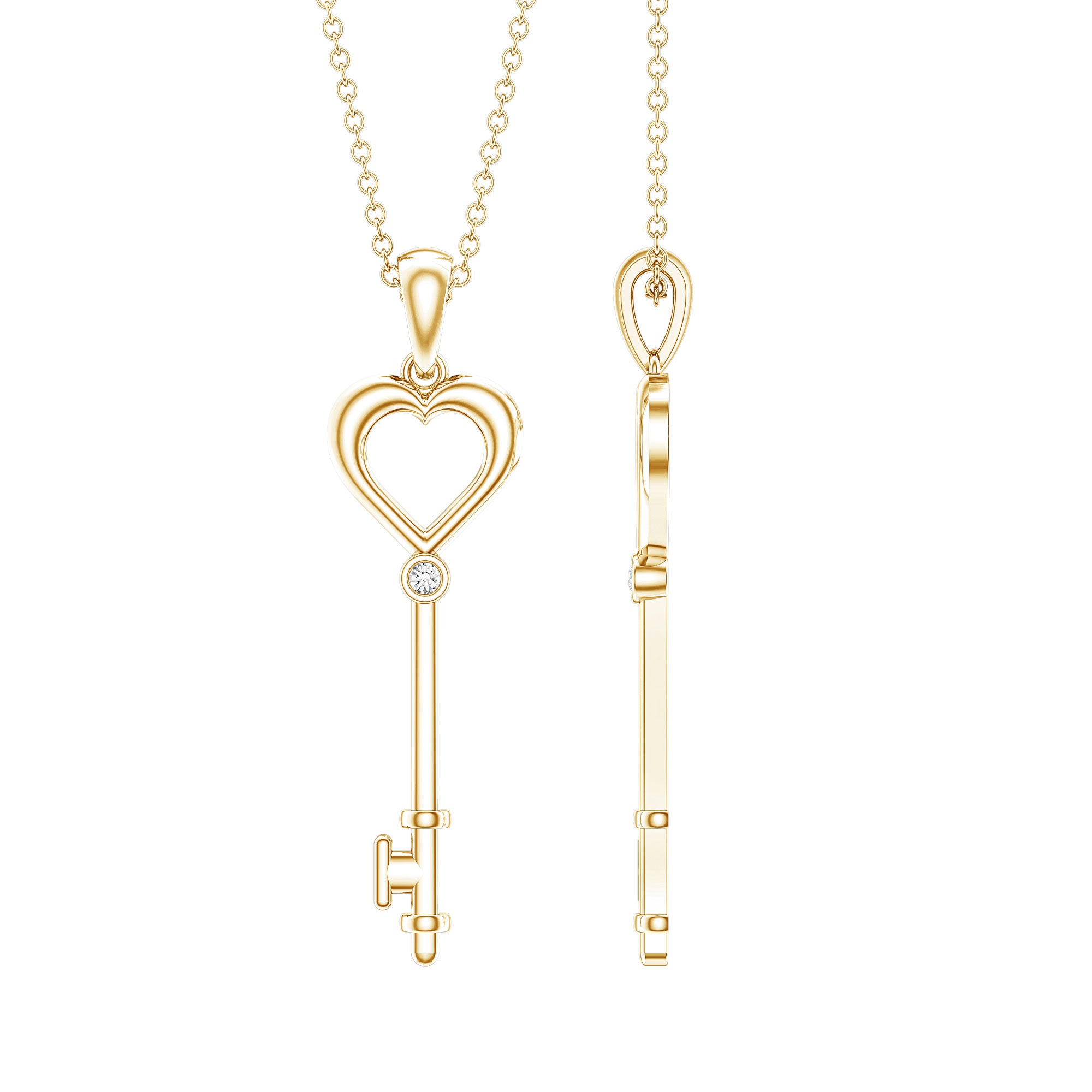 Diamond Heart Key Pendant Necklace For Women Lab - ( EF-VS ) - Rosec Jewels