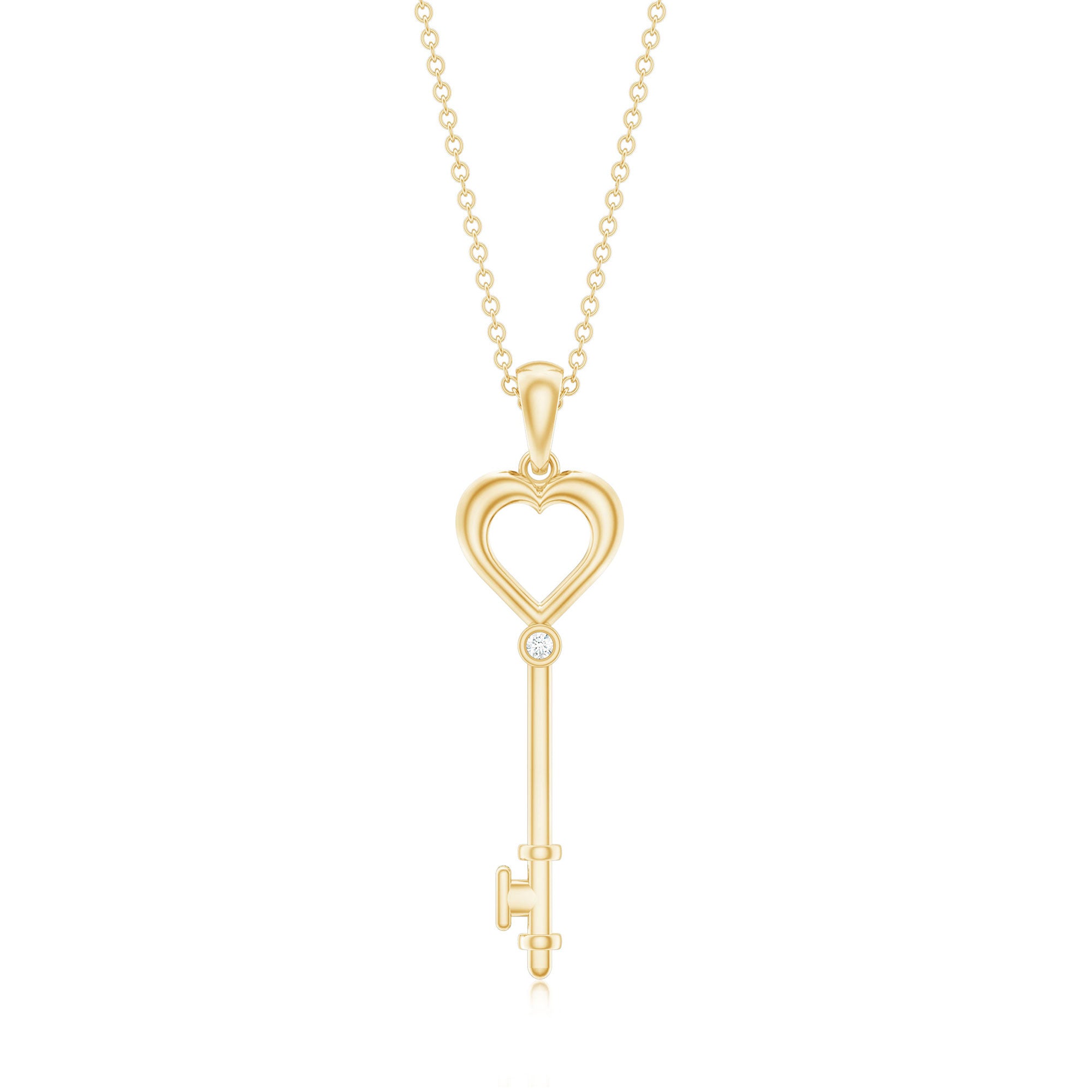 Rosec Jewels-1.5 MM Round Diamond Heart Key Pendant Necklace