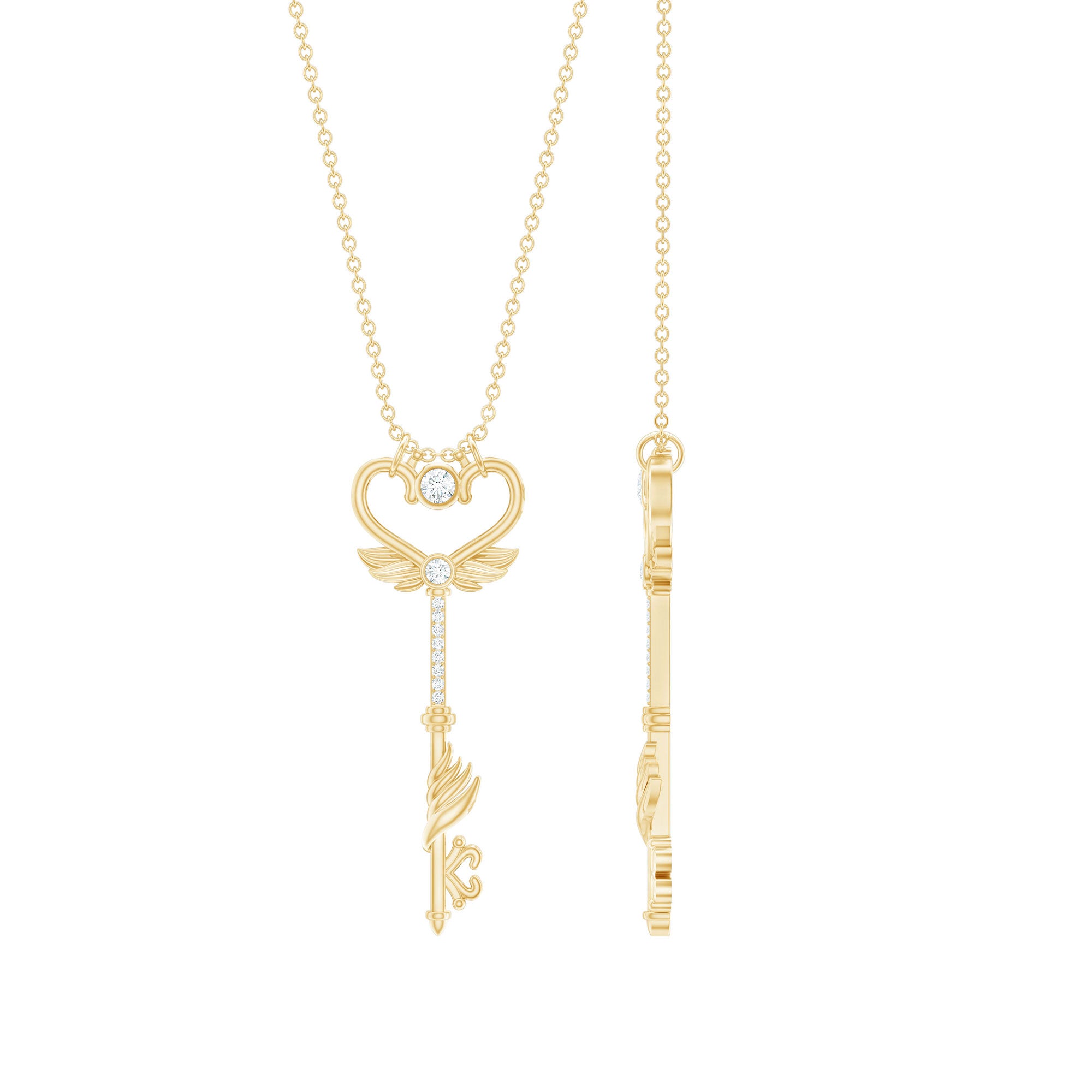 Diamond Key Necklace with Angel Wings Lab - ( EF-VS ) - Rosec Jewels