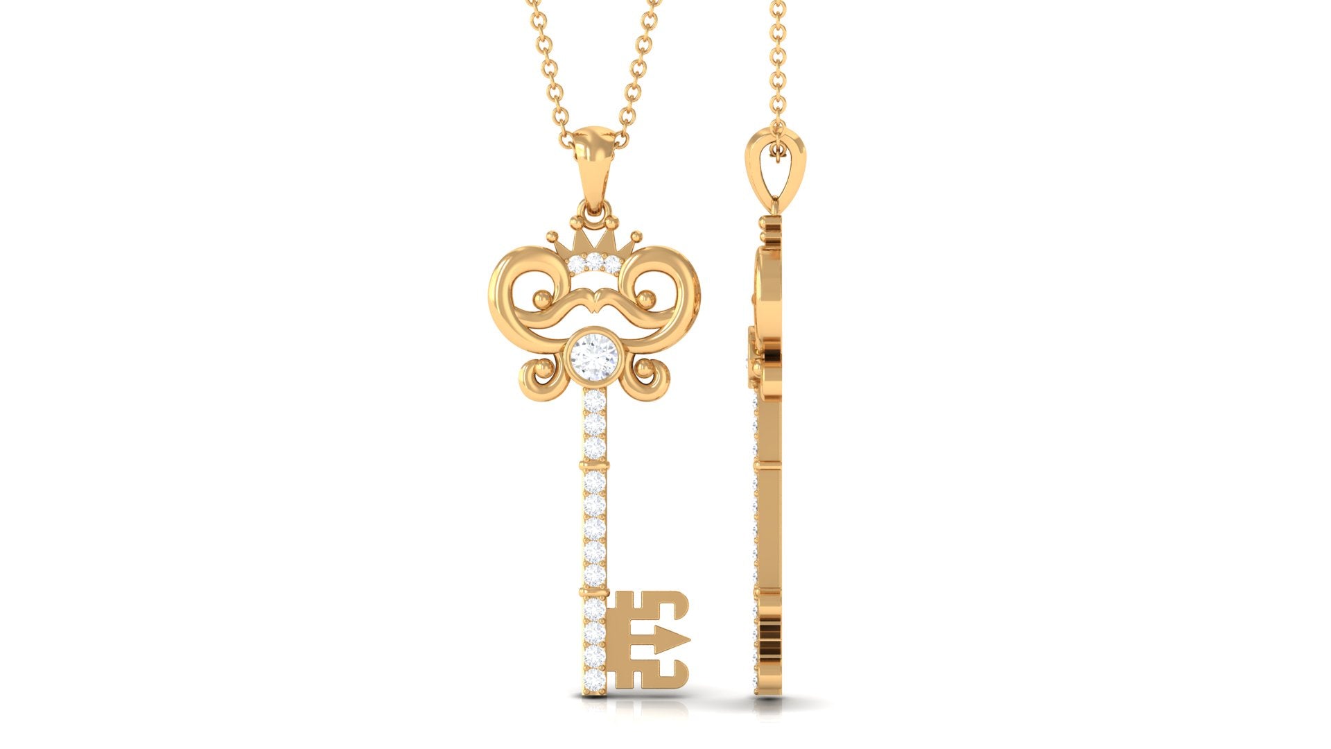 Rosec Jewels-1/4 CT Diamond and Gold Vintage Key Pendant