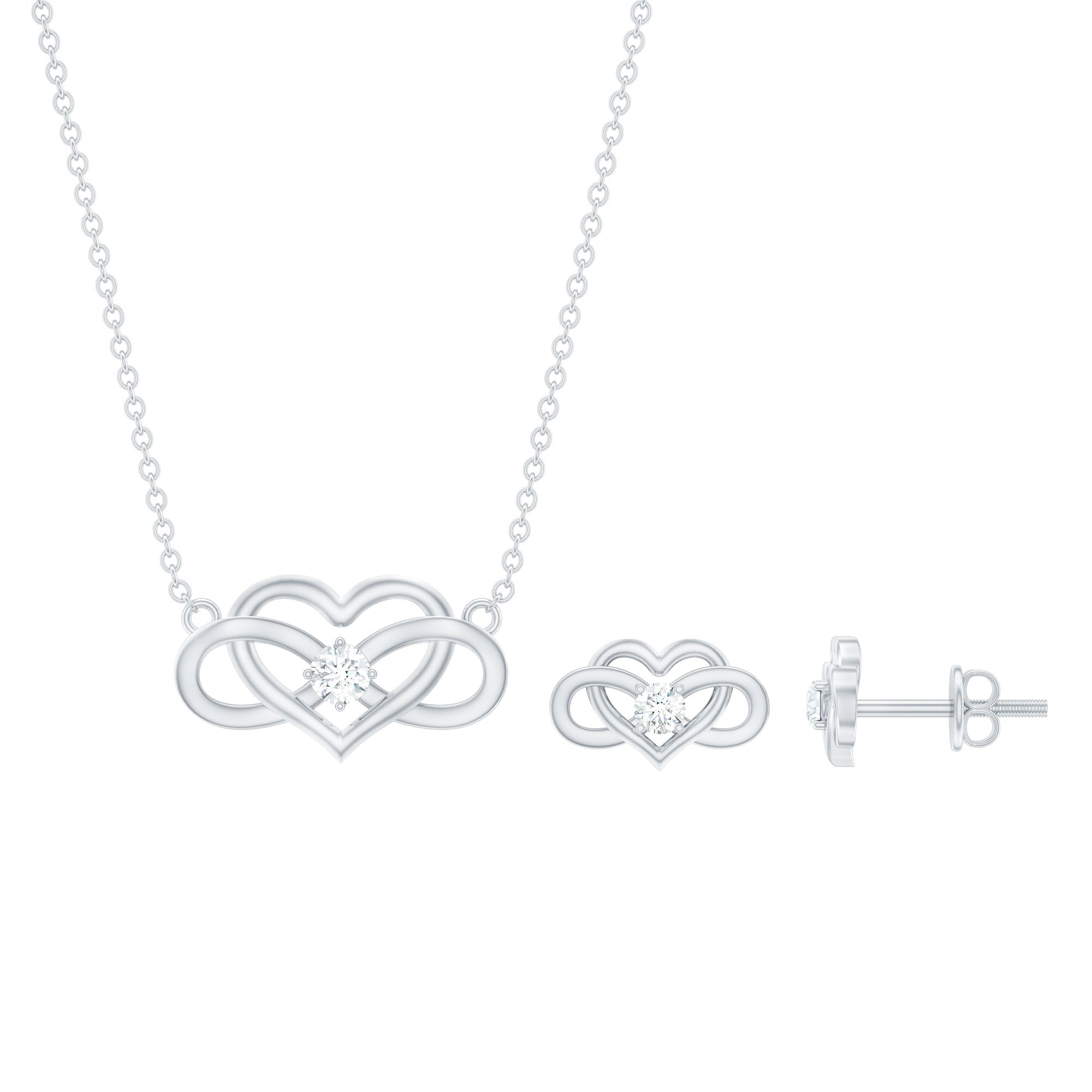 Round Cut Diamond Infinity Heart Jewelry Set Lab - ( EF-VS ) - Rosec Jewels