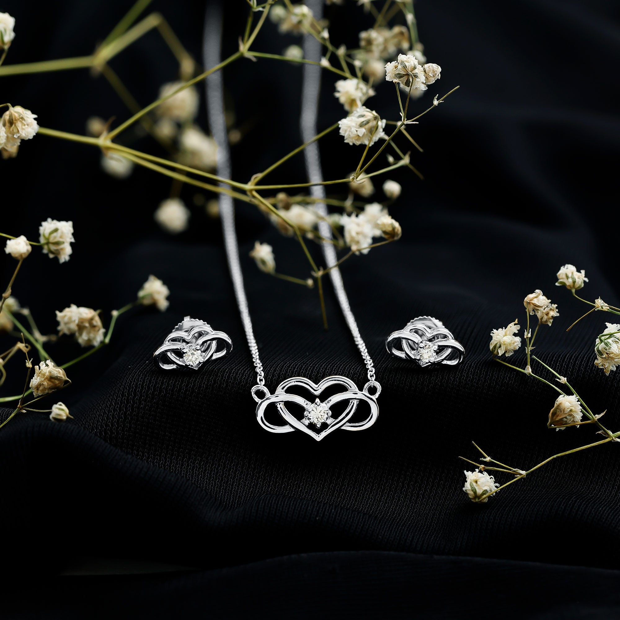 Round Cut Diamond Infinity Heart Jewelry Set Lab - ( EF-VS ) - Rosec Jewels