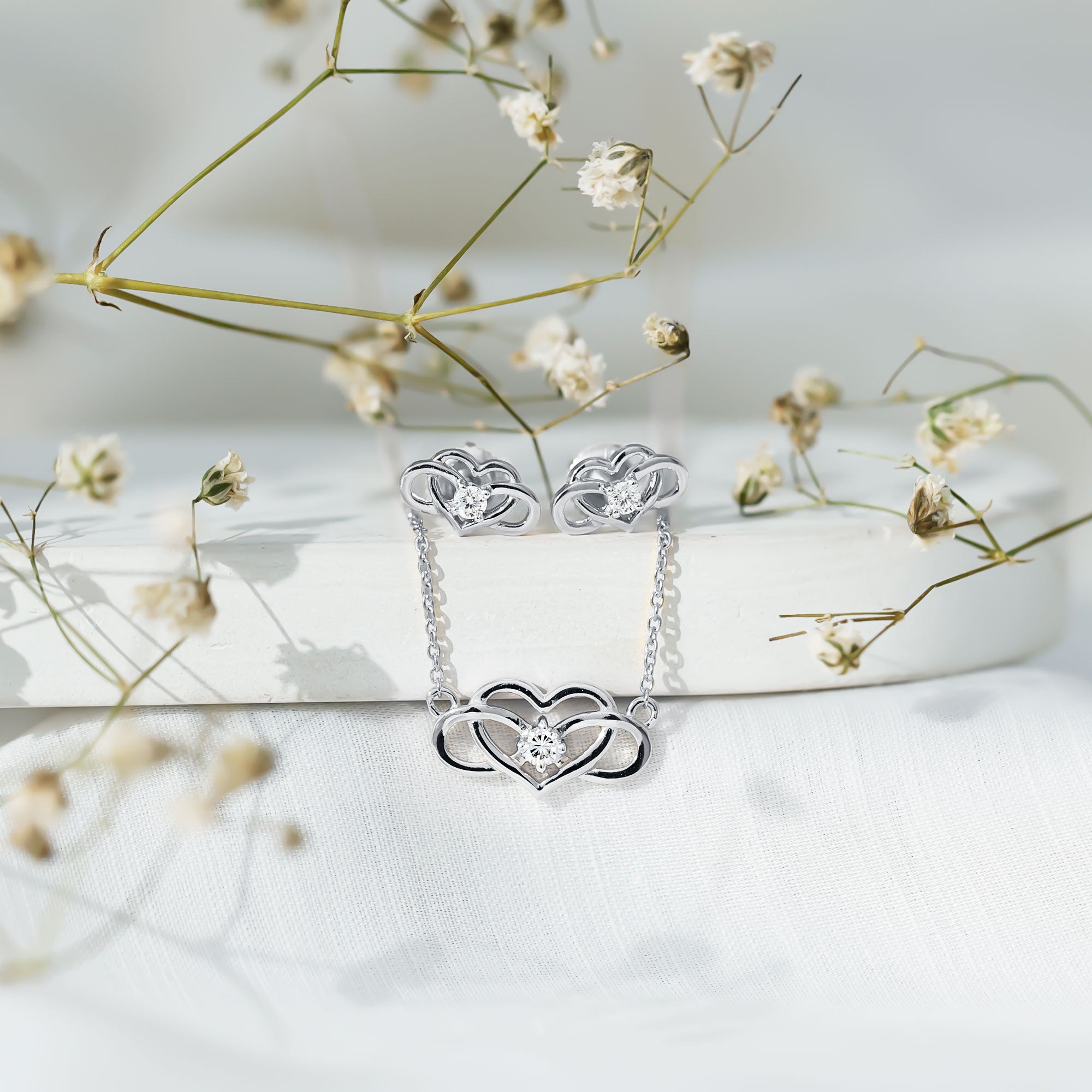 Round Cut Diamond Infinity Heart Jewelry Set Lab - ( EF-VS ) - Rosec Jewels