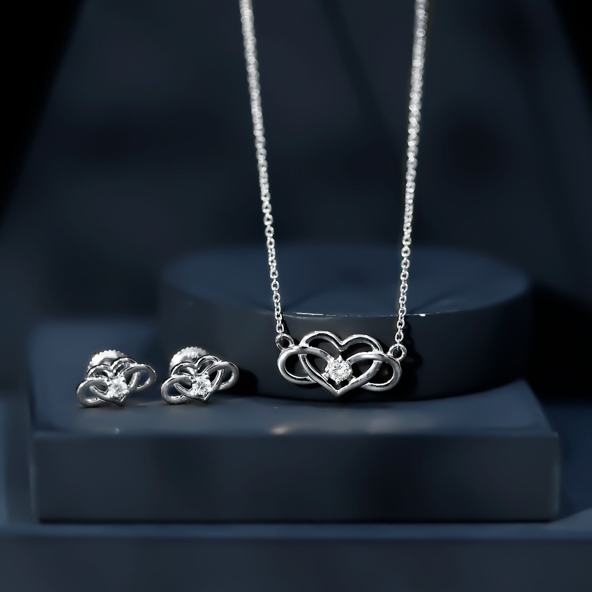 Round Cut Diamond Infinity Heart Jewelry Set Lab - ( EF-VS ) - Rosec Jewels