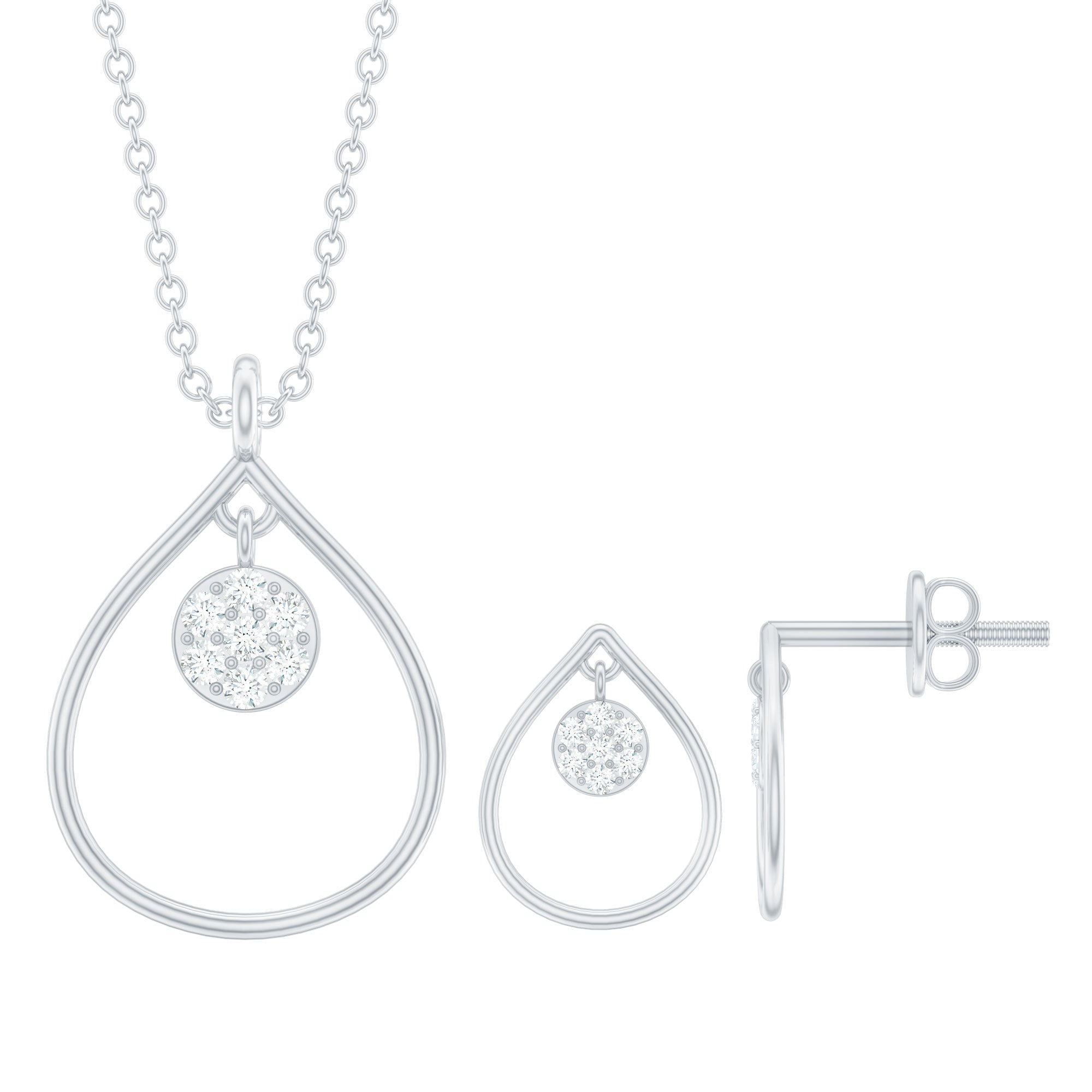 Diamond Wedding Necklace Earring Set for Bride Lab - ( EF-VS ) - Rosec Jewels