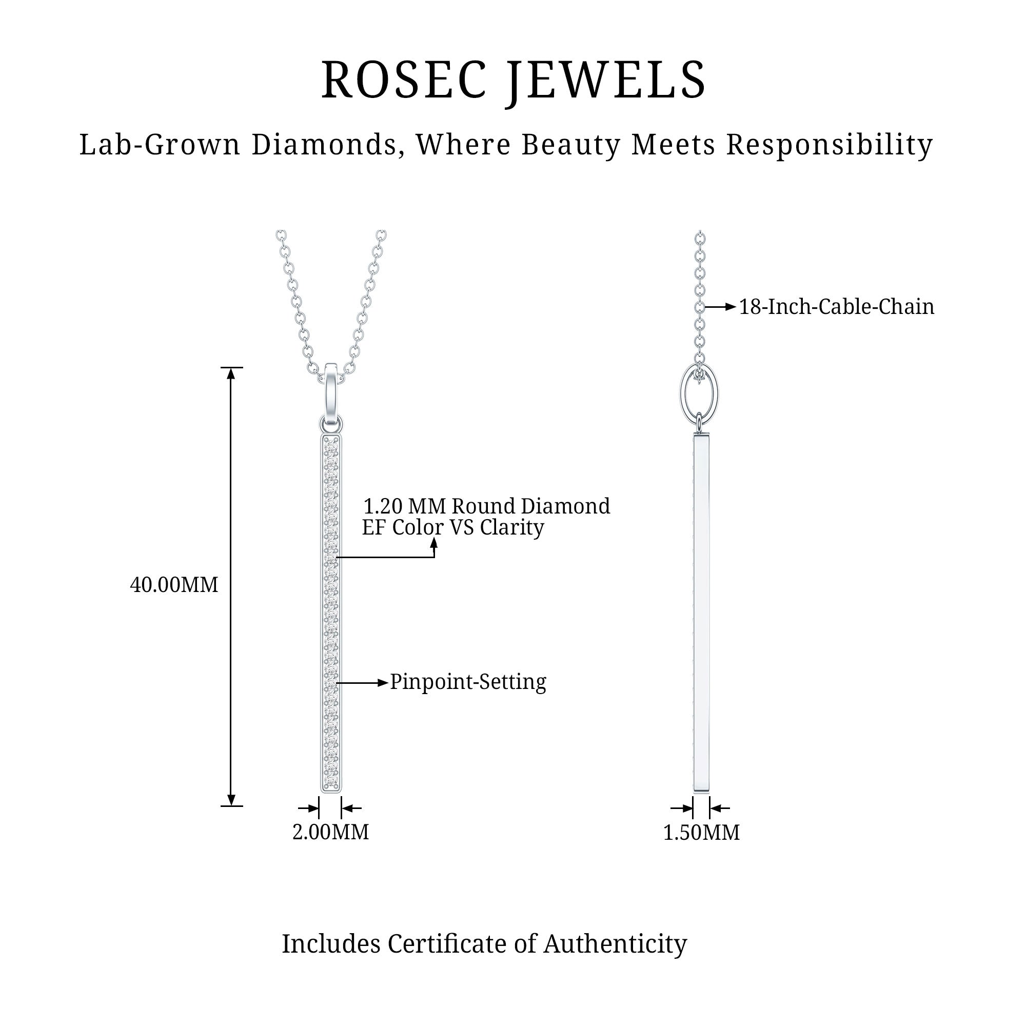 Round Cut Diamond Bar Necklace For Women Lab - ( EF-VS ) - Rosec Jewels