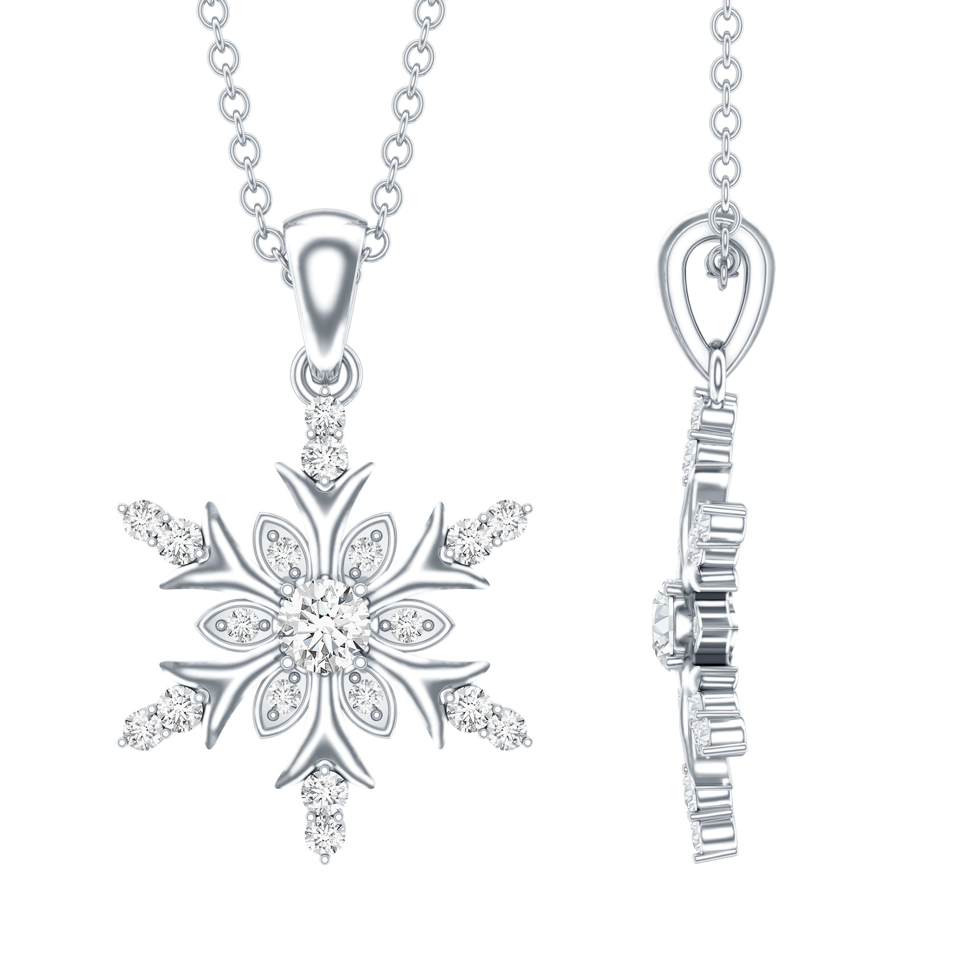 Certified Diamond Snowflake Christmas Necklace Lab - ( EF-VS ) - Rosec Jewels