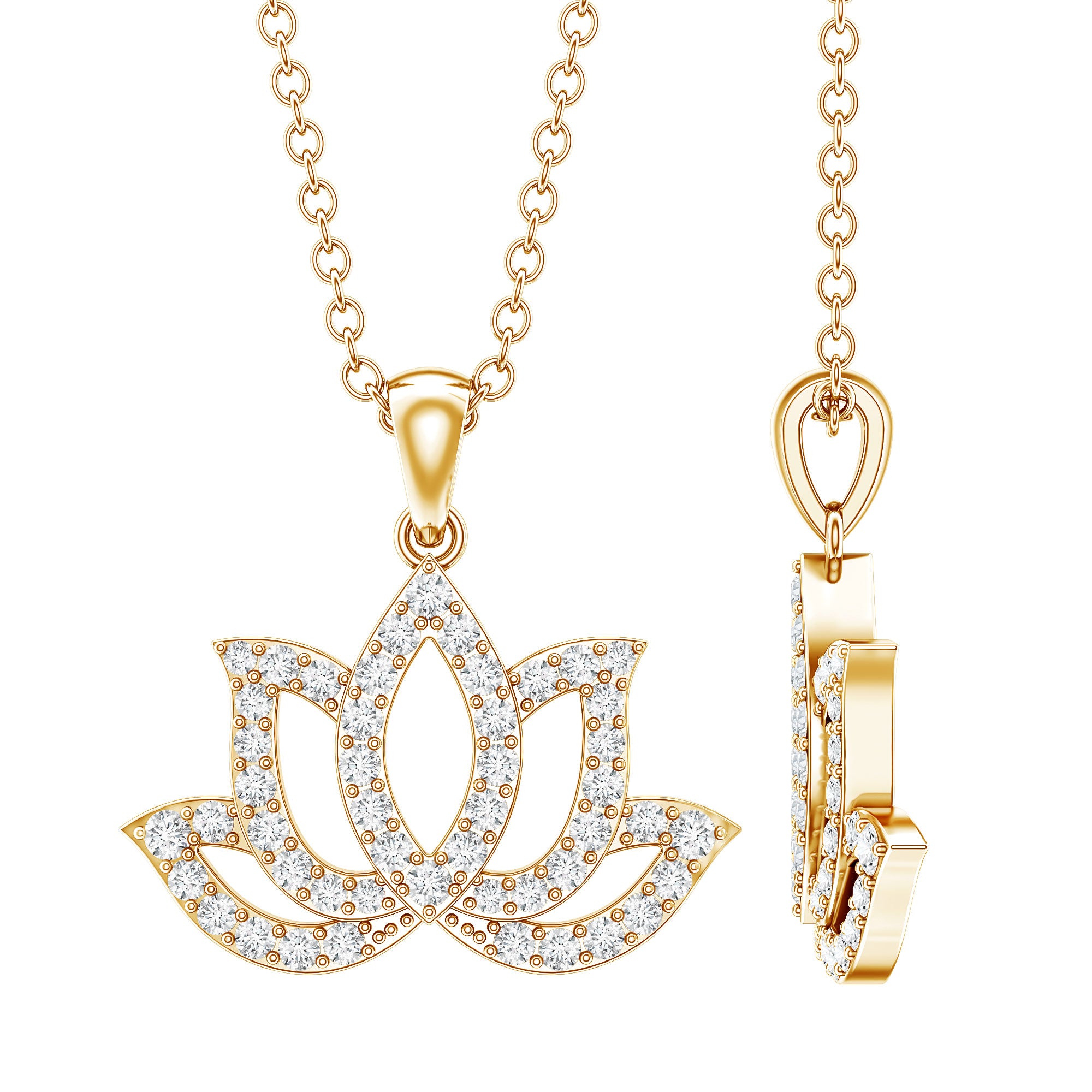 Diamond Lotus Flower Necklace in Pave Setting Lab - ( EF-VS ) - Rosec Jewels