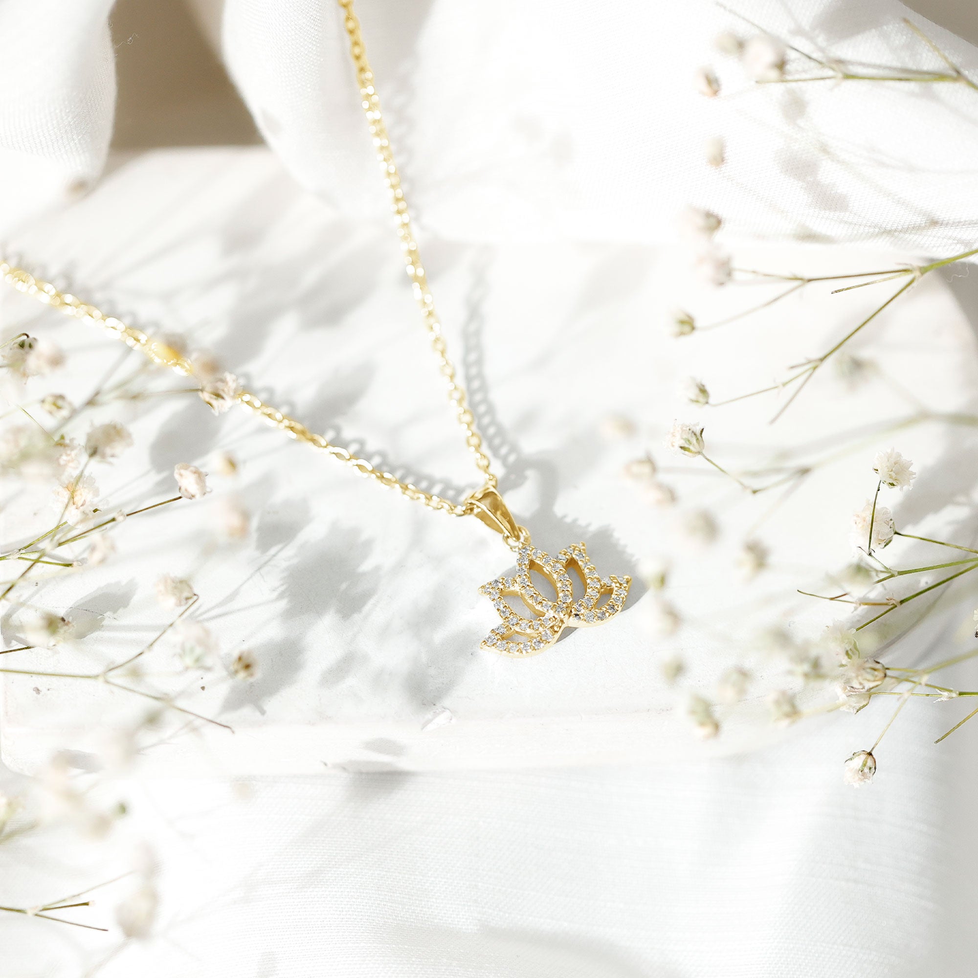 Diamond Lotus Flower Necklace in Pave Setting Lab - ( EF-VS ) - Rosec Jewels