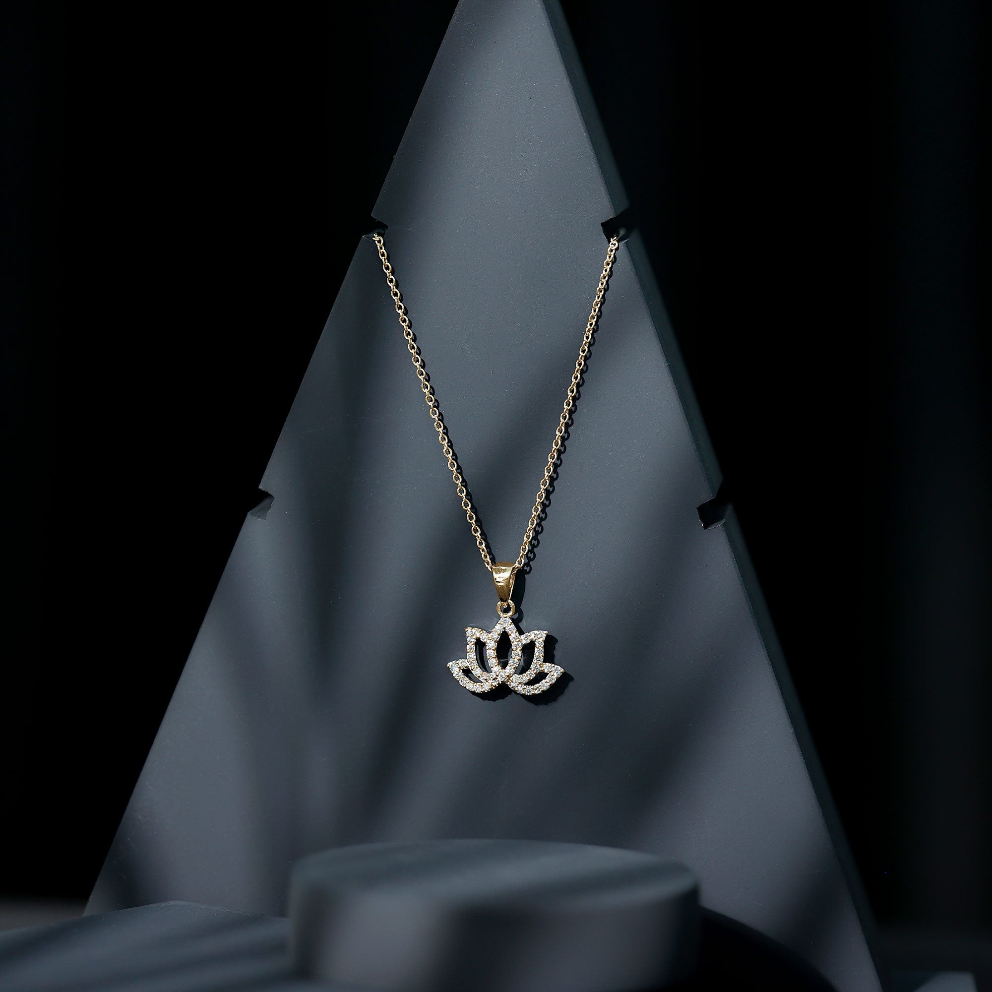 Diamond Lotus Flower Necklace in Pave Setting Lab - ( EF-VS ) - Rosec Jewels