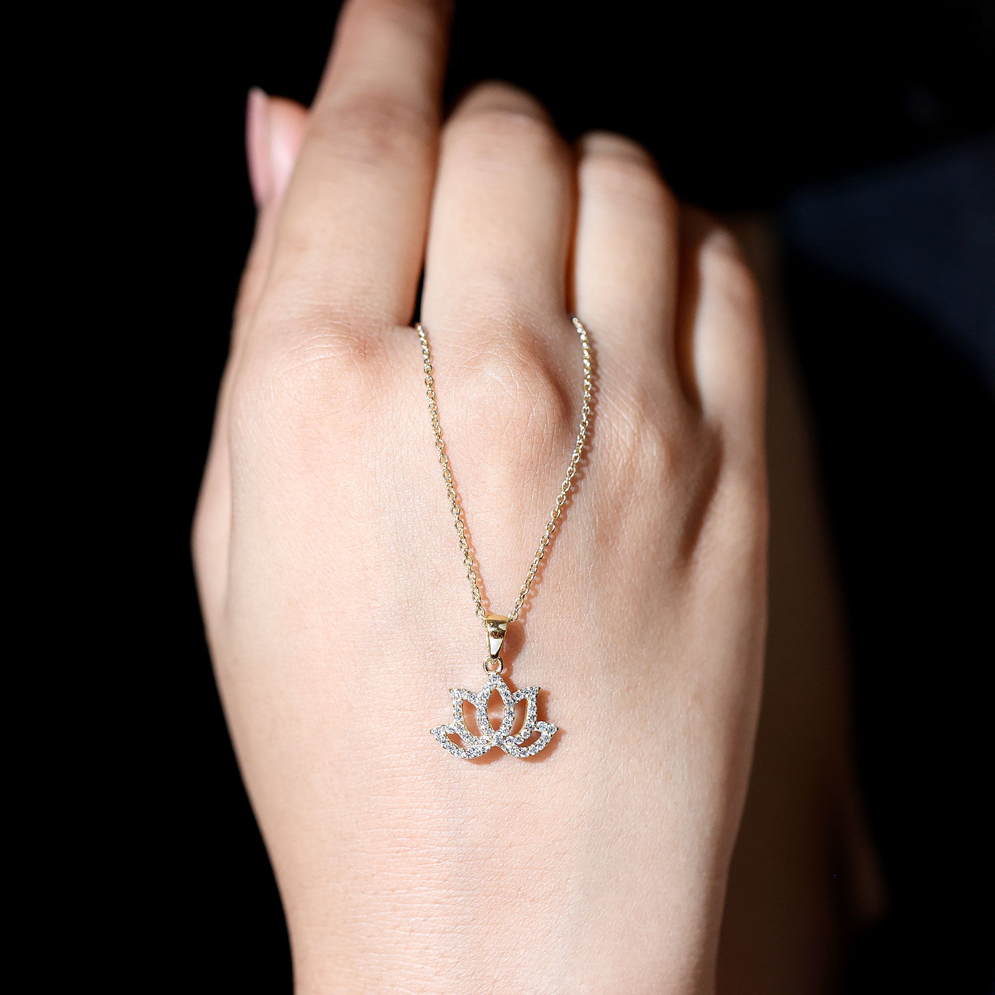 Diamond Lotus Flower Necklace in Pave Setting Lab - ( EF-VS ) - Rosec Jewels