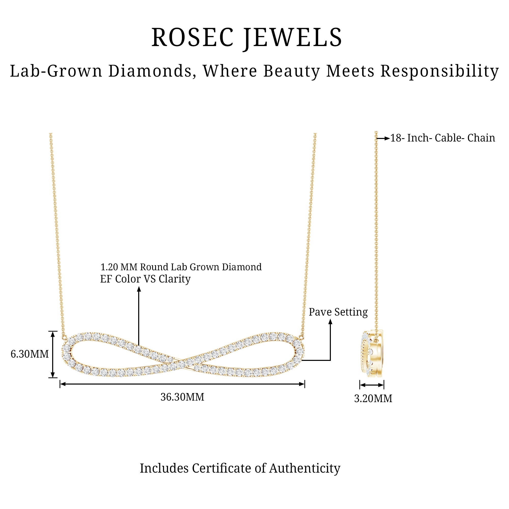 Diamond Sideway Infinity Pendant Necklace Lab - ( EF-VS ) - Rosec Jewels