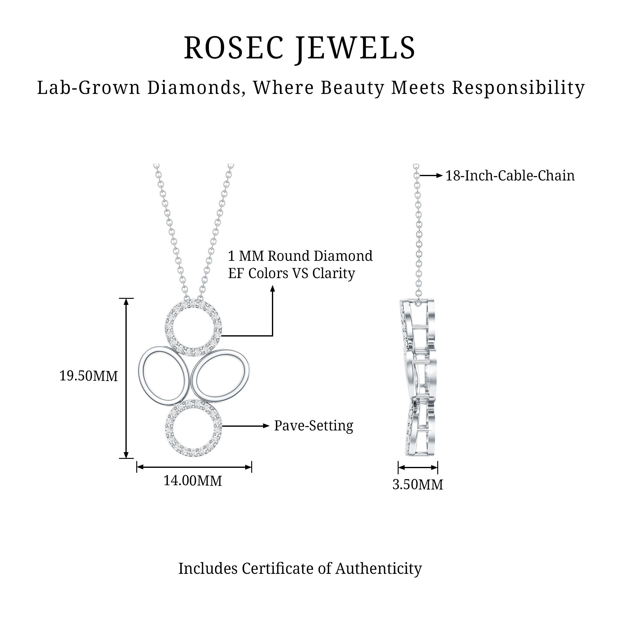 Certified Diamond Contemporary Necklace For Her Lab - ( EF-VS ) - Rosec Jewels