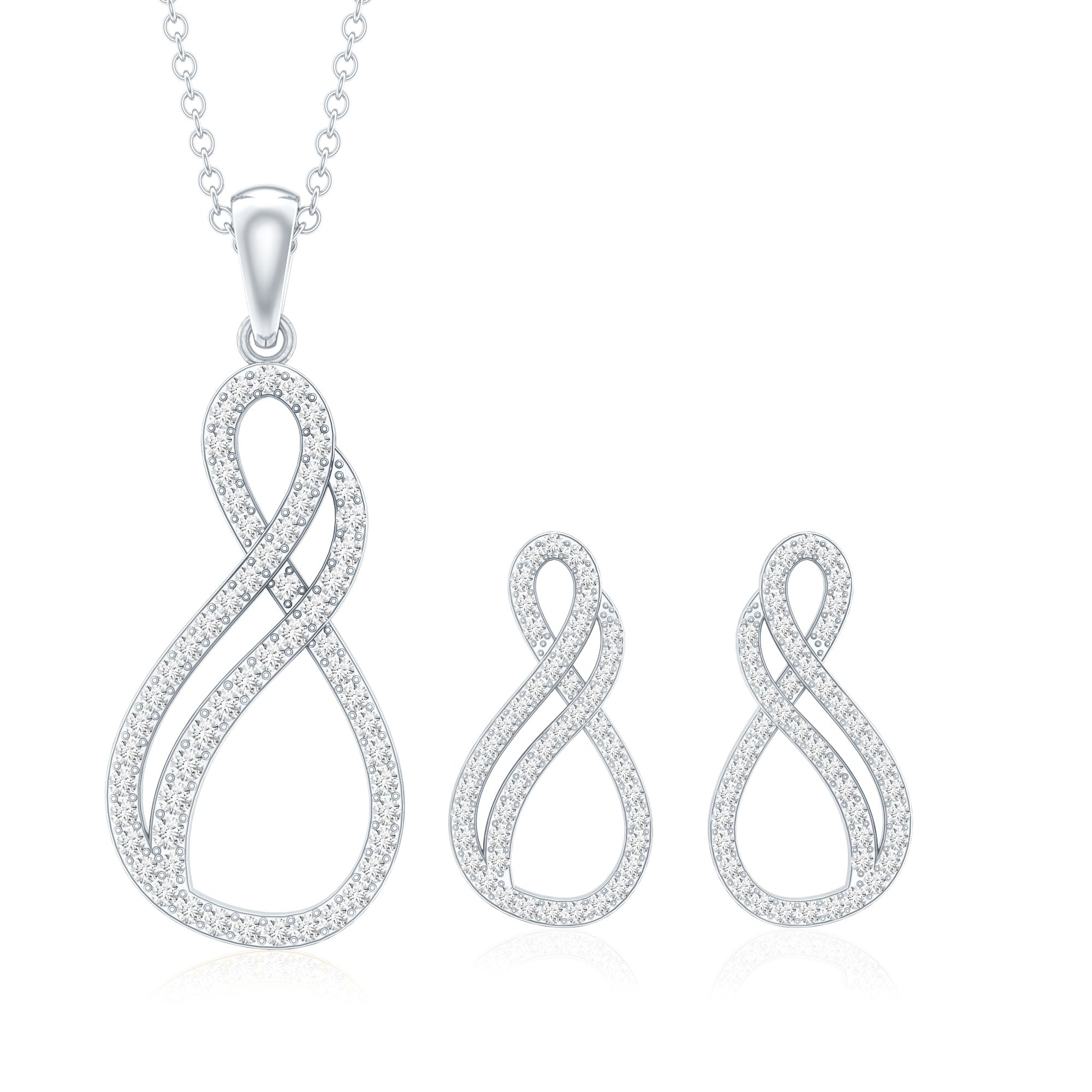 Diamond Infinity Necklace Earrings Set For Women Lab - ( EF-VS ) - Rosec Jewels