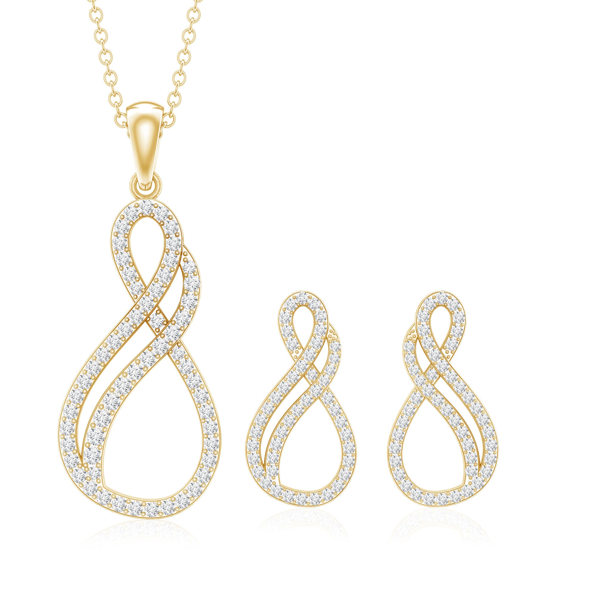 Diamond Infinity Necklace Earrings Set For Women Lab - ( EF-VS ) - Rosec Jewels