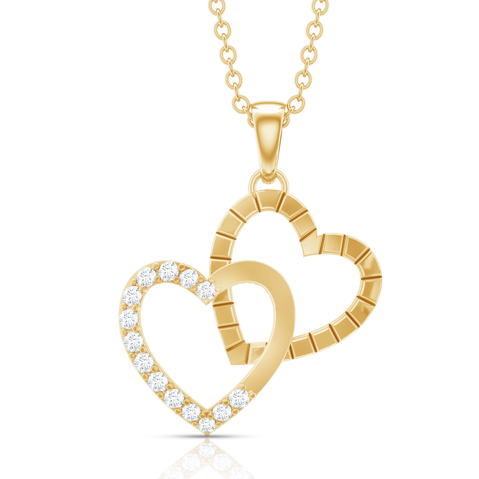 Pave Set Diamond Double Heart Necklace Lab - ( EF-VS ) - Rosec Jewels