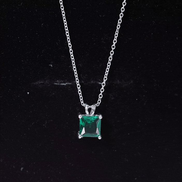 Certified Square Cut Lab Grown Emerald Solitaire Necklace With Chain AAAA - Rosec Jewels