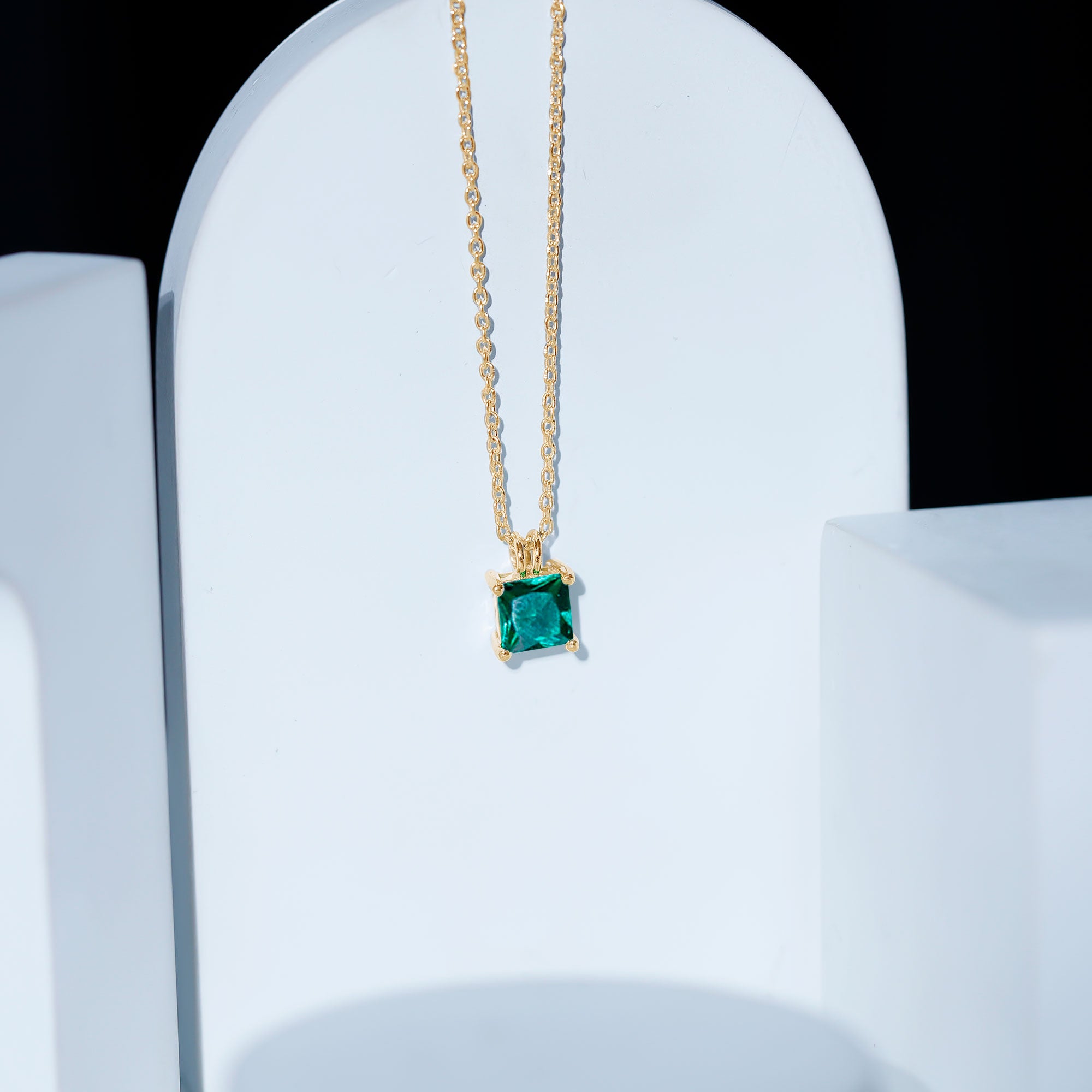 Certified Square Cut Lab Grown Emerald Solitaire Necklace With Chain AAAA - Rosec Jewels